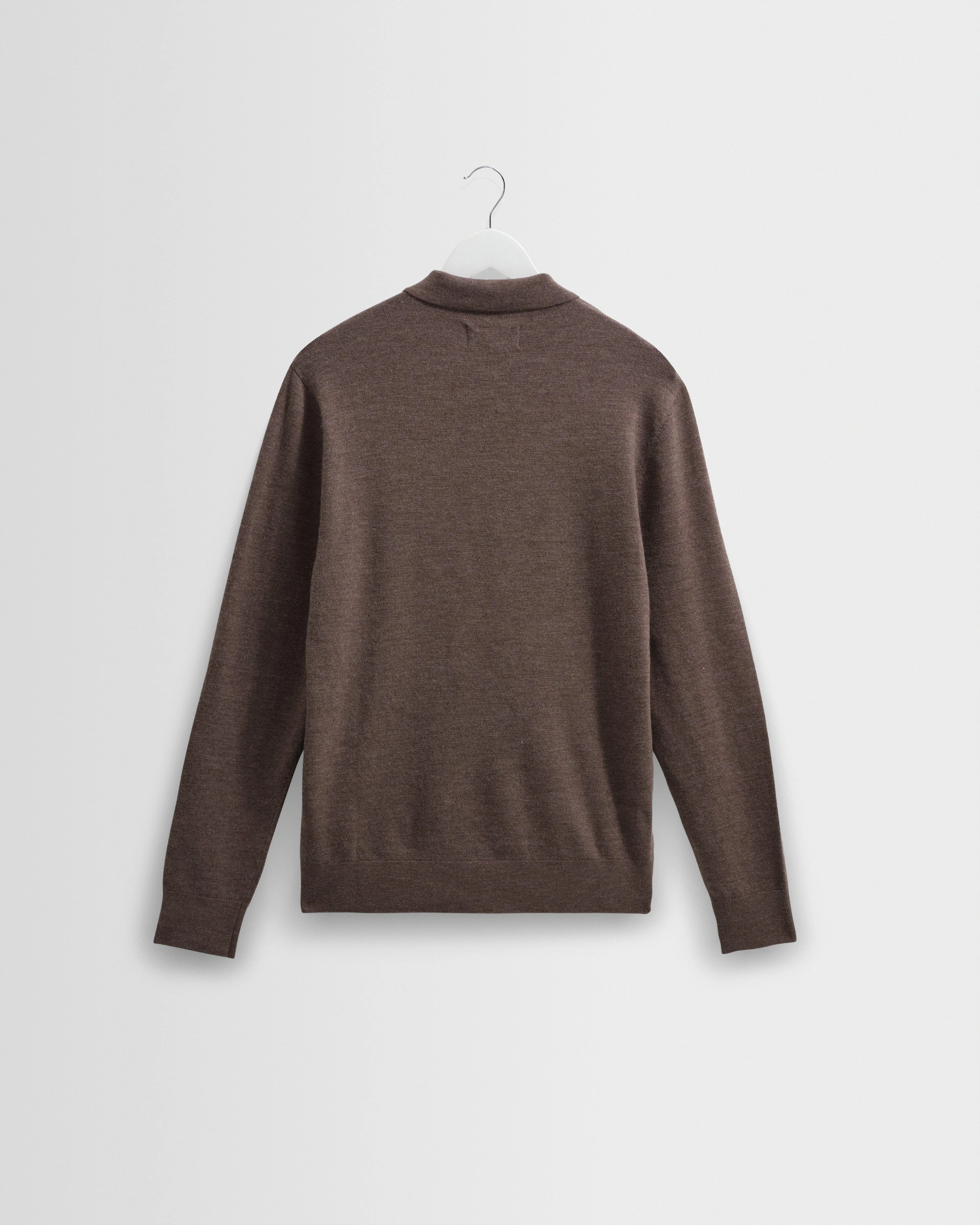 Oban - Brown Marl Worsted Wool Knitted Polo - Image 8