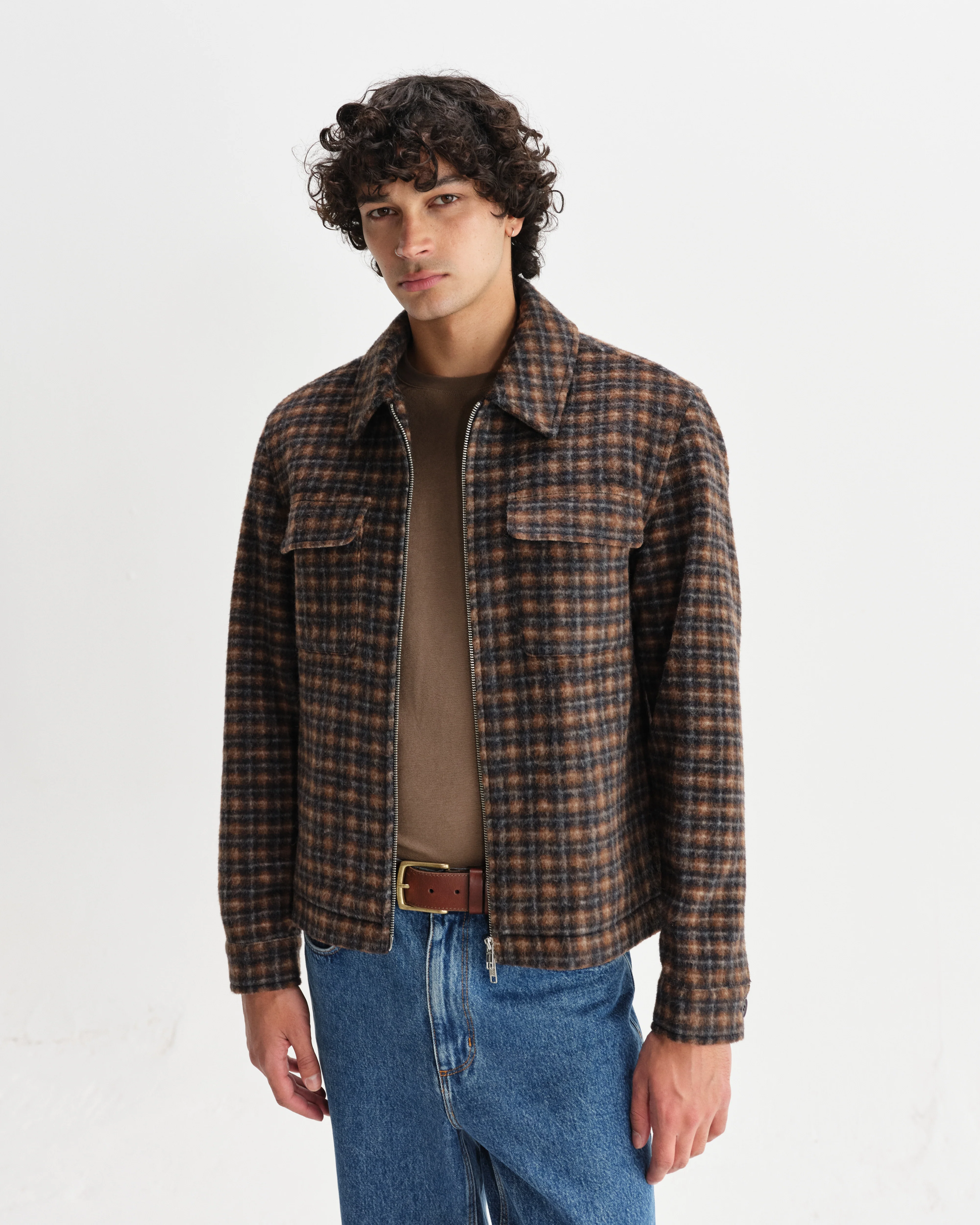 Osier - Navy And Brown Drawn-Check Wool Jacket - Image 2