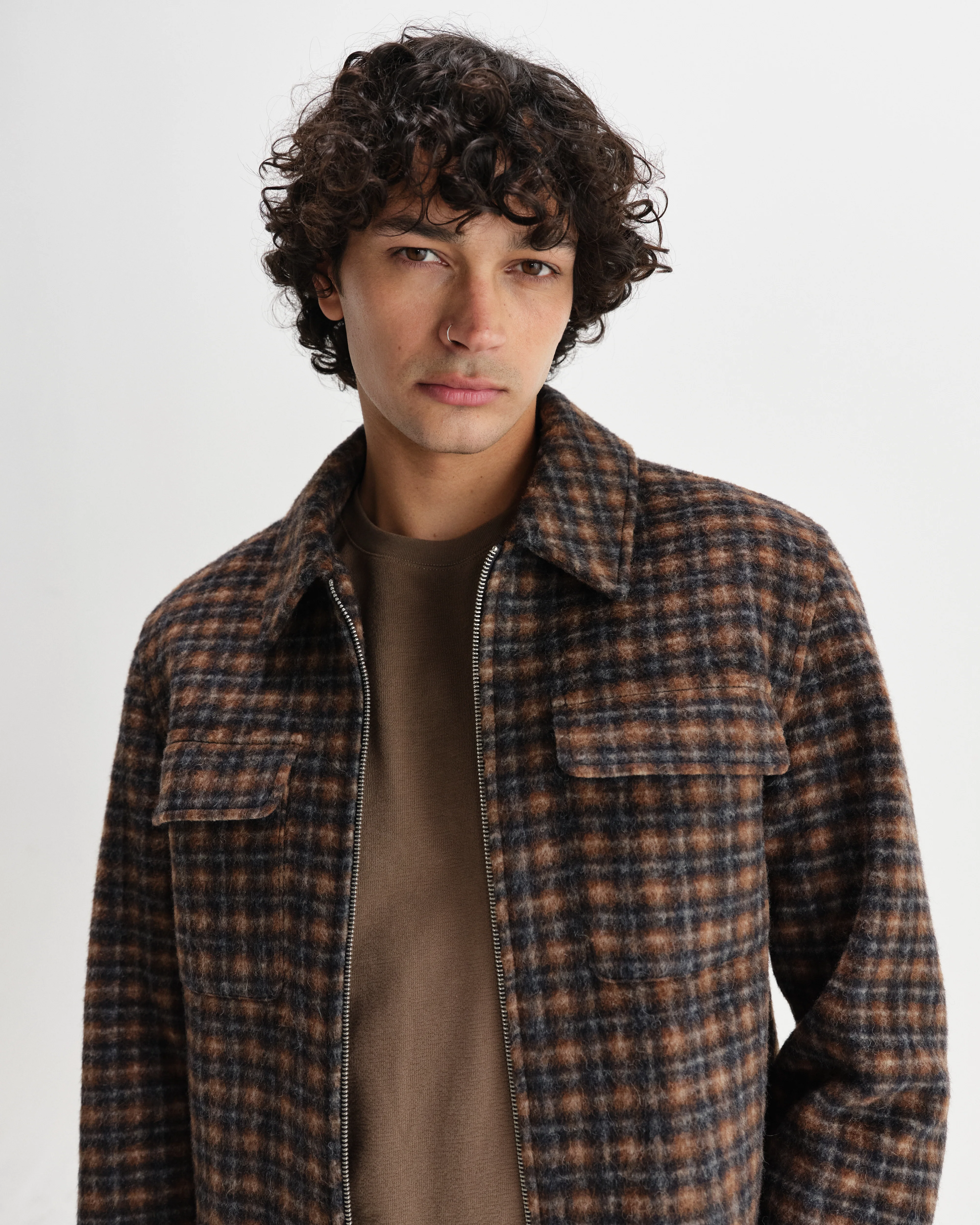 Osier - Navy And Brown Drawn-Check Wool Jacket - Image 3