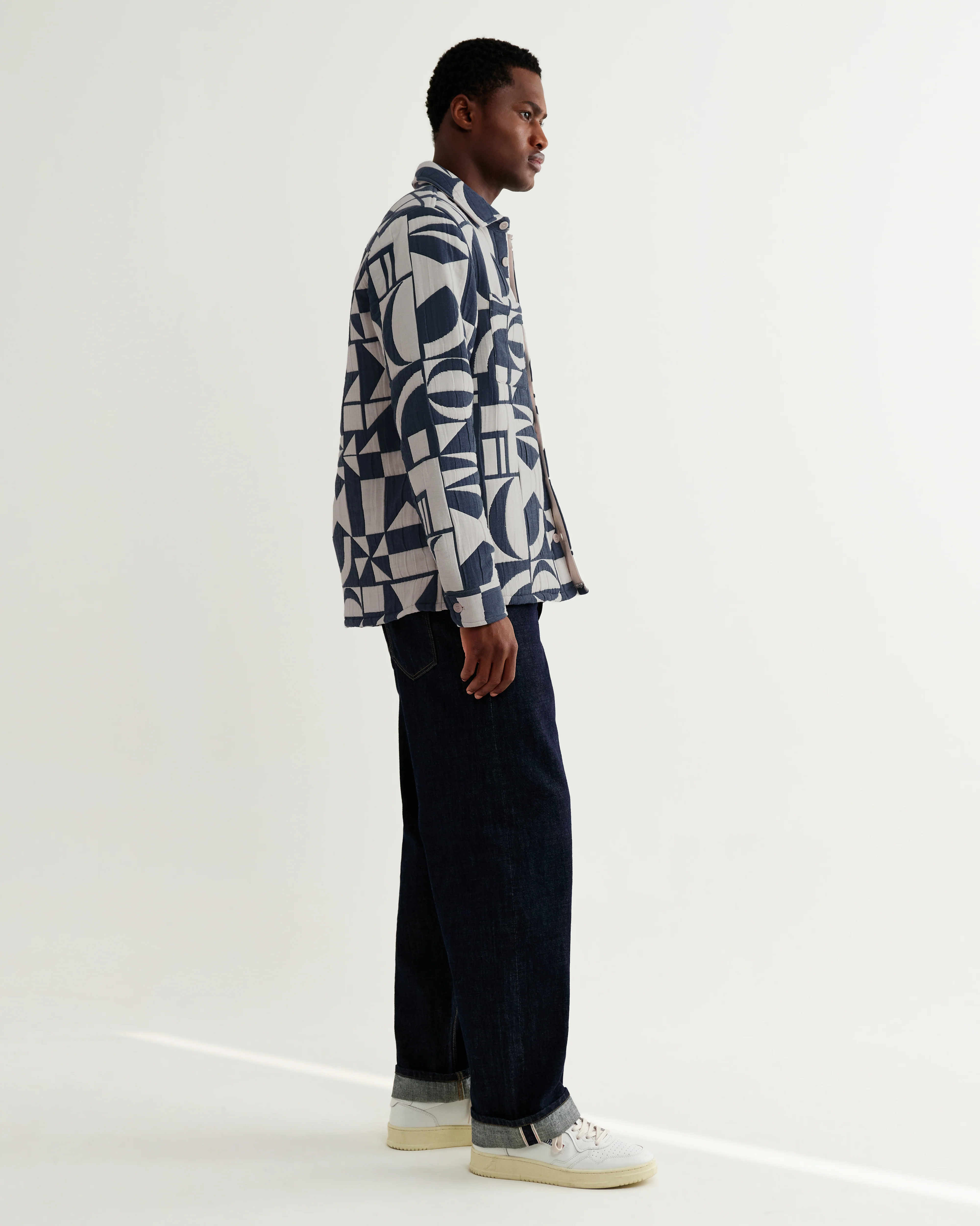 Otto - Blue And Ecru Quilted Jacquard Overshirt - Image 5