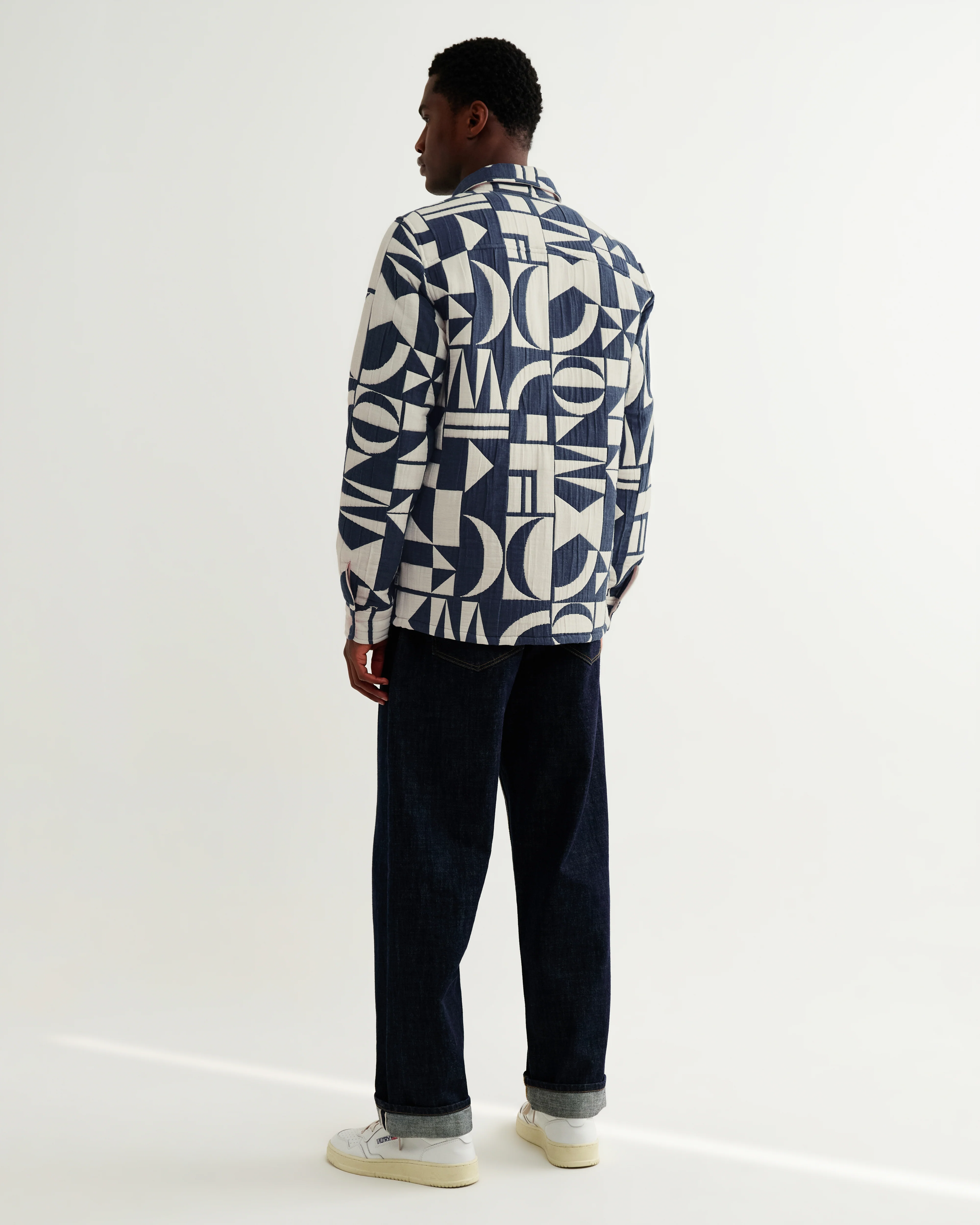 Otto - Blue And Ecru Quilted Jacquard Overshirt - Image 6