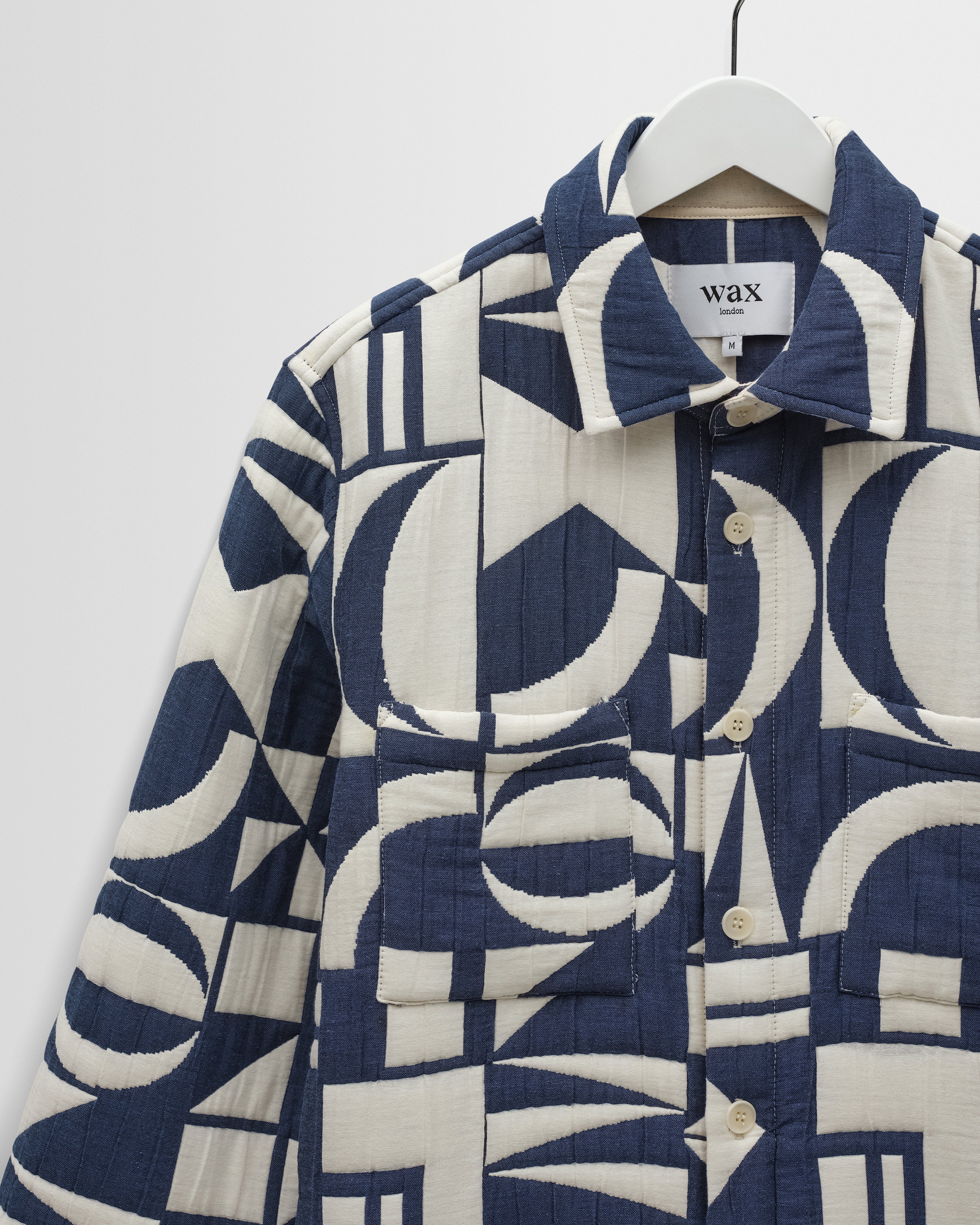 Otto - Blue And Ecru Quilted Jacquard Overshirt - Image 7