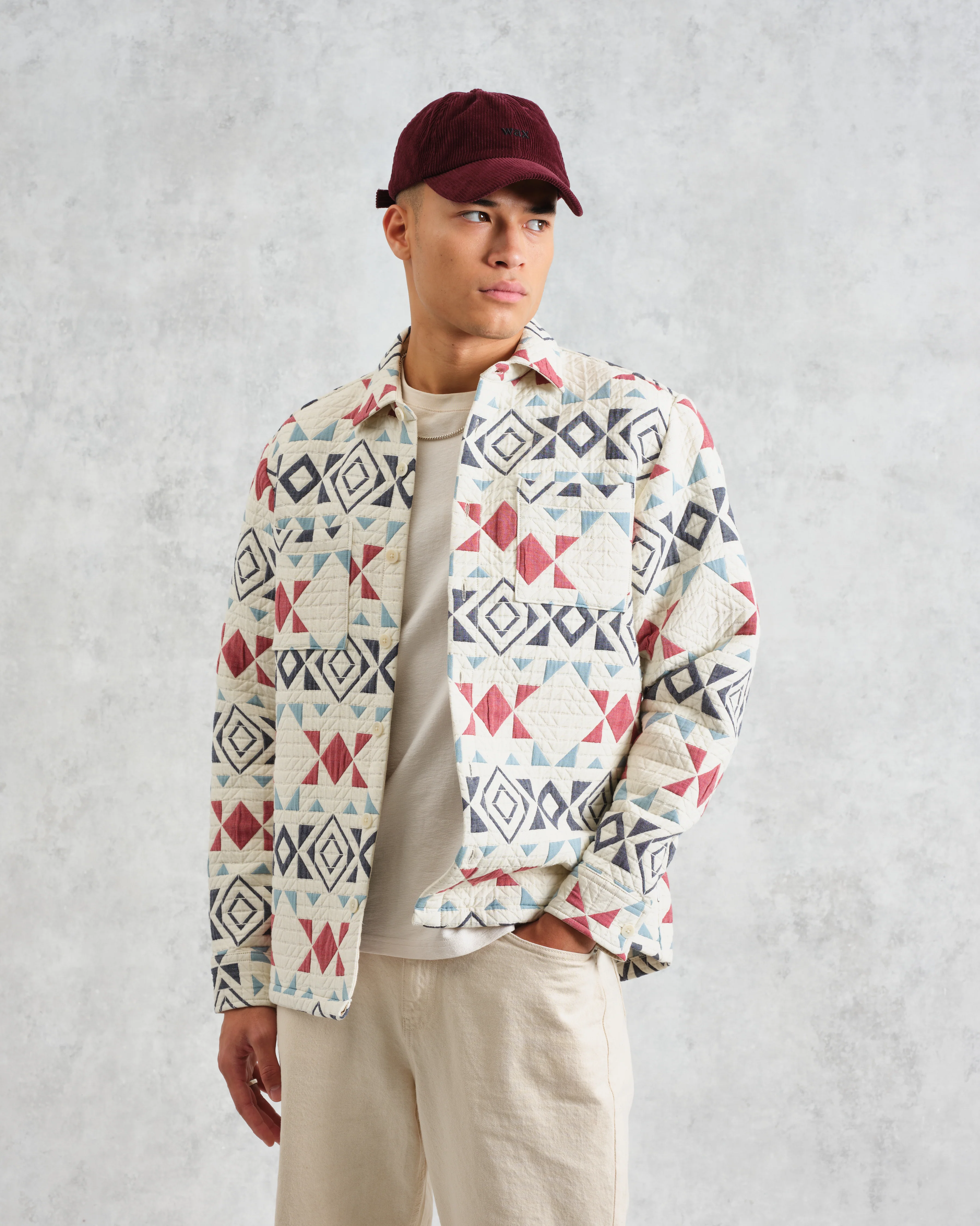 Otto - Ecru And Red Quilted Overshirt - Image 2