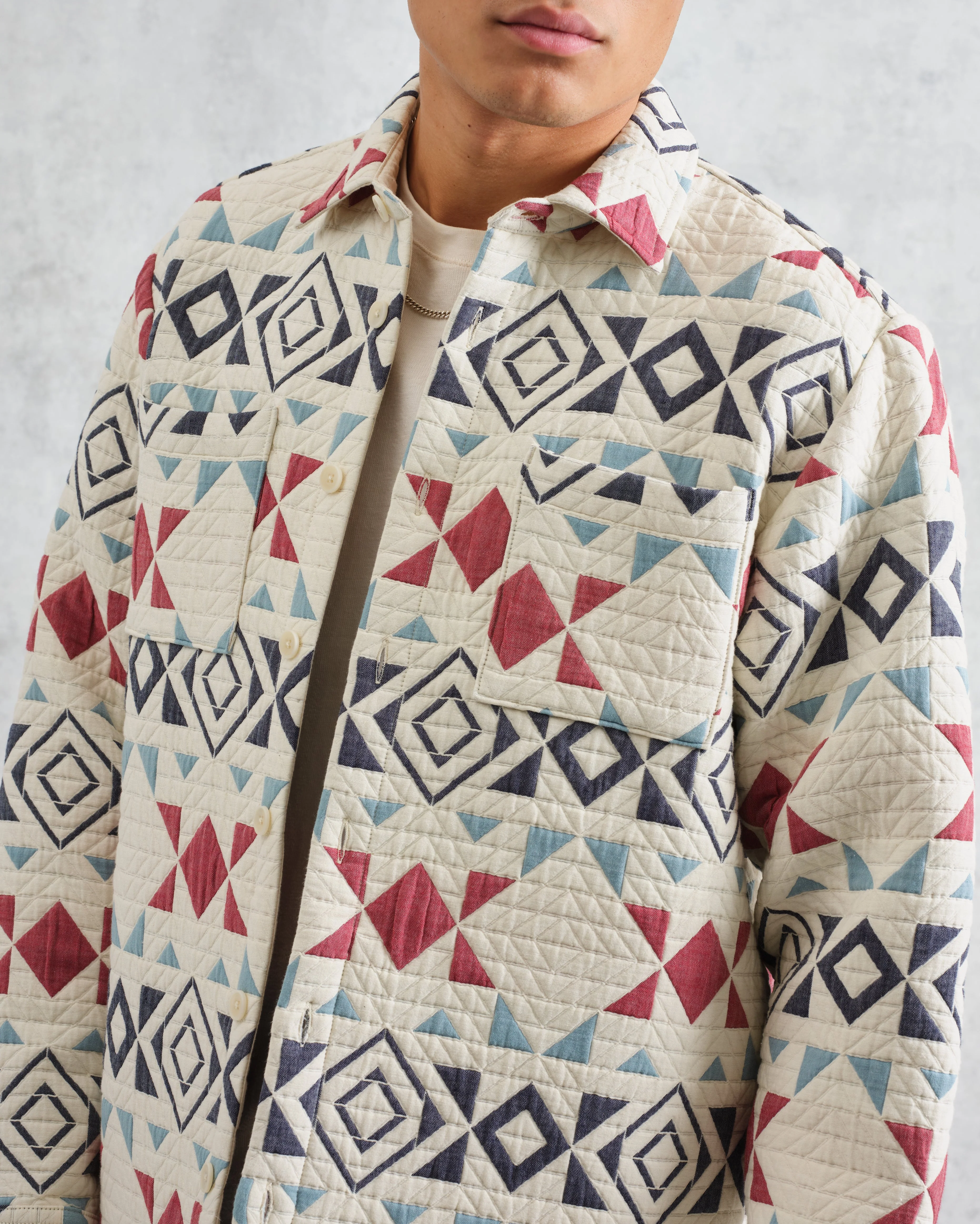 Otto - Ecru And Red Quilted Overshirt - Image 3