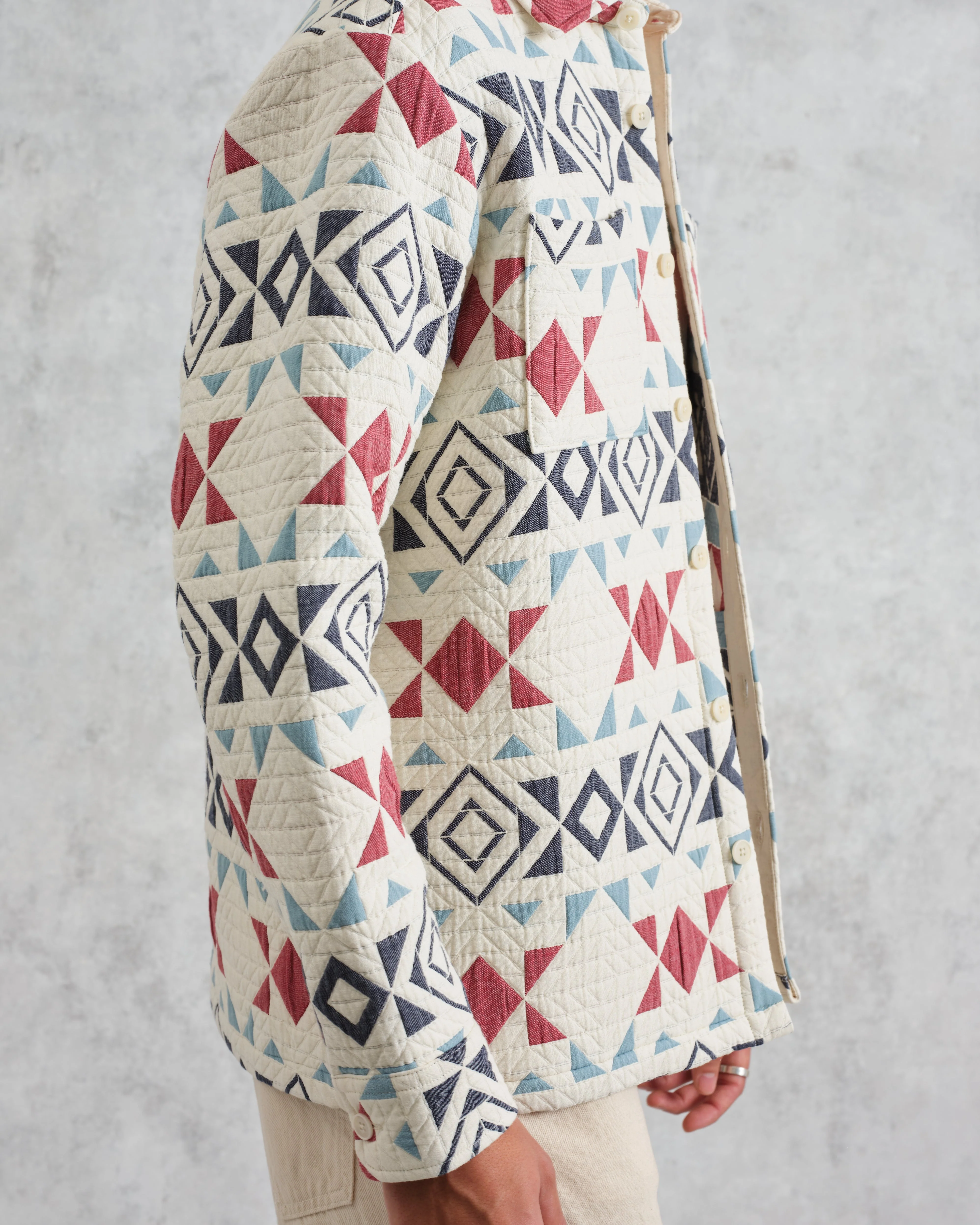 Otto - Ecru And Red Quilted Overshirt - Image 4