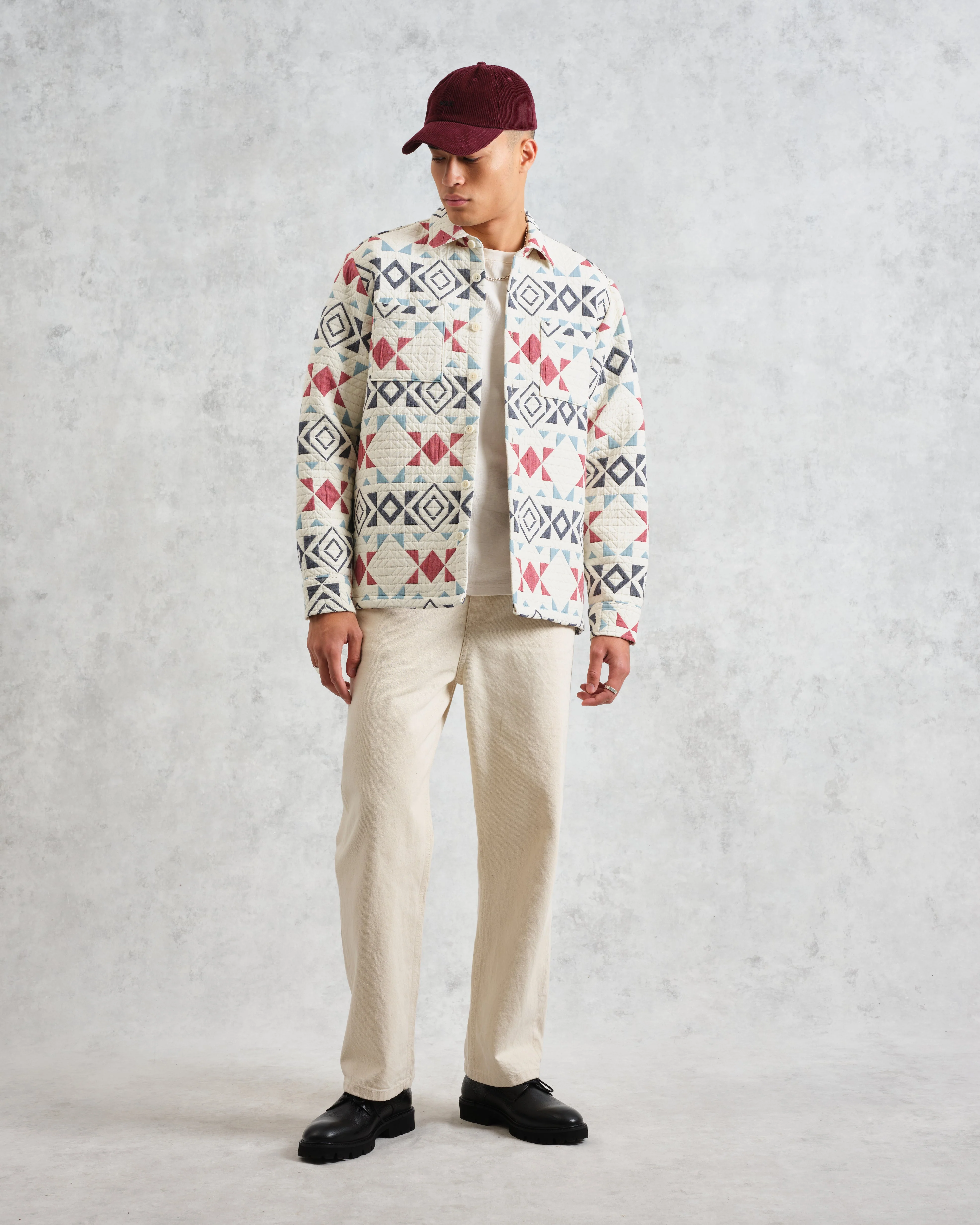 Otto - Ecru And Red Quilted Overshirt - Image 5