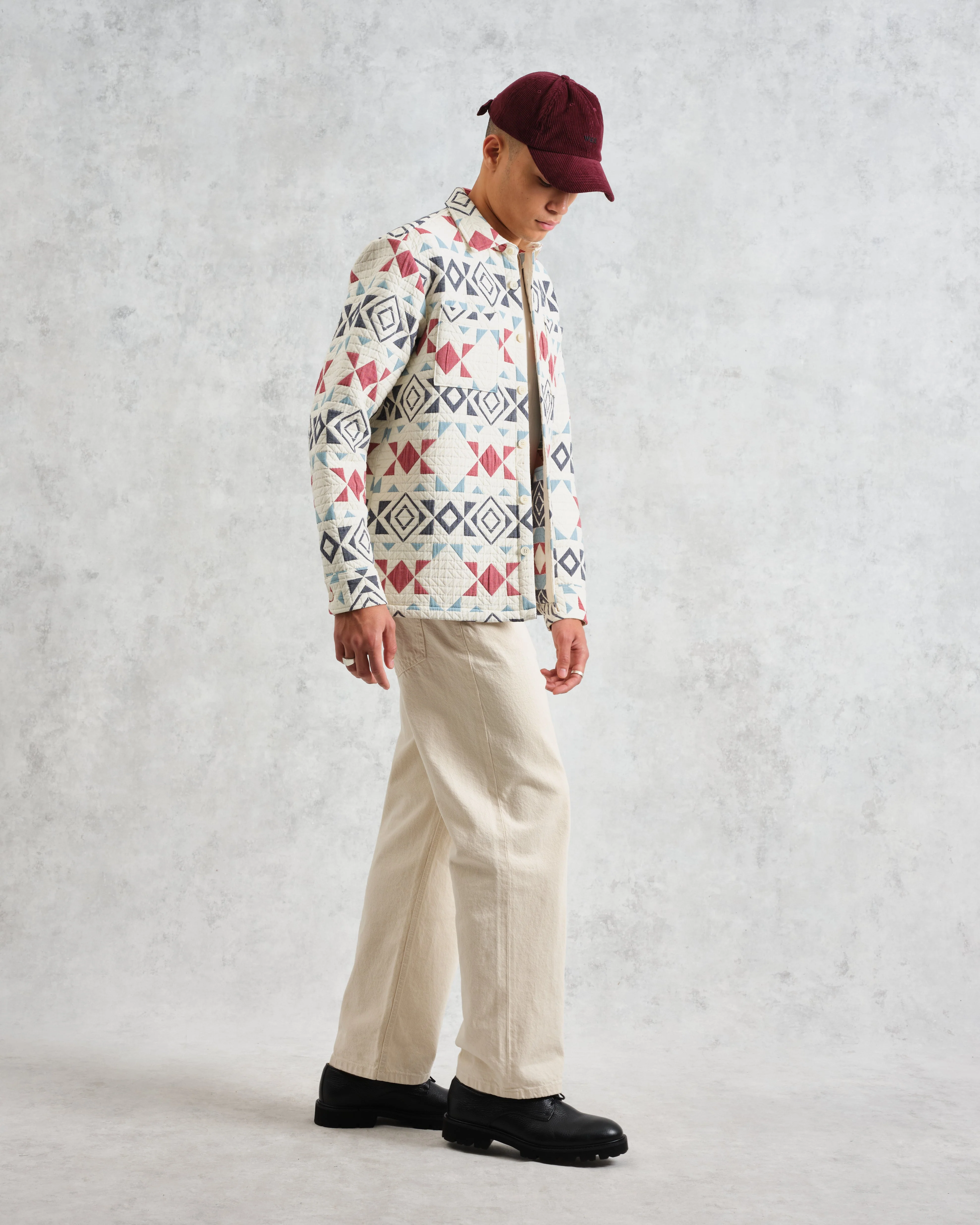 Otto - Ecru And Red Quilted Overshirt - Image 6