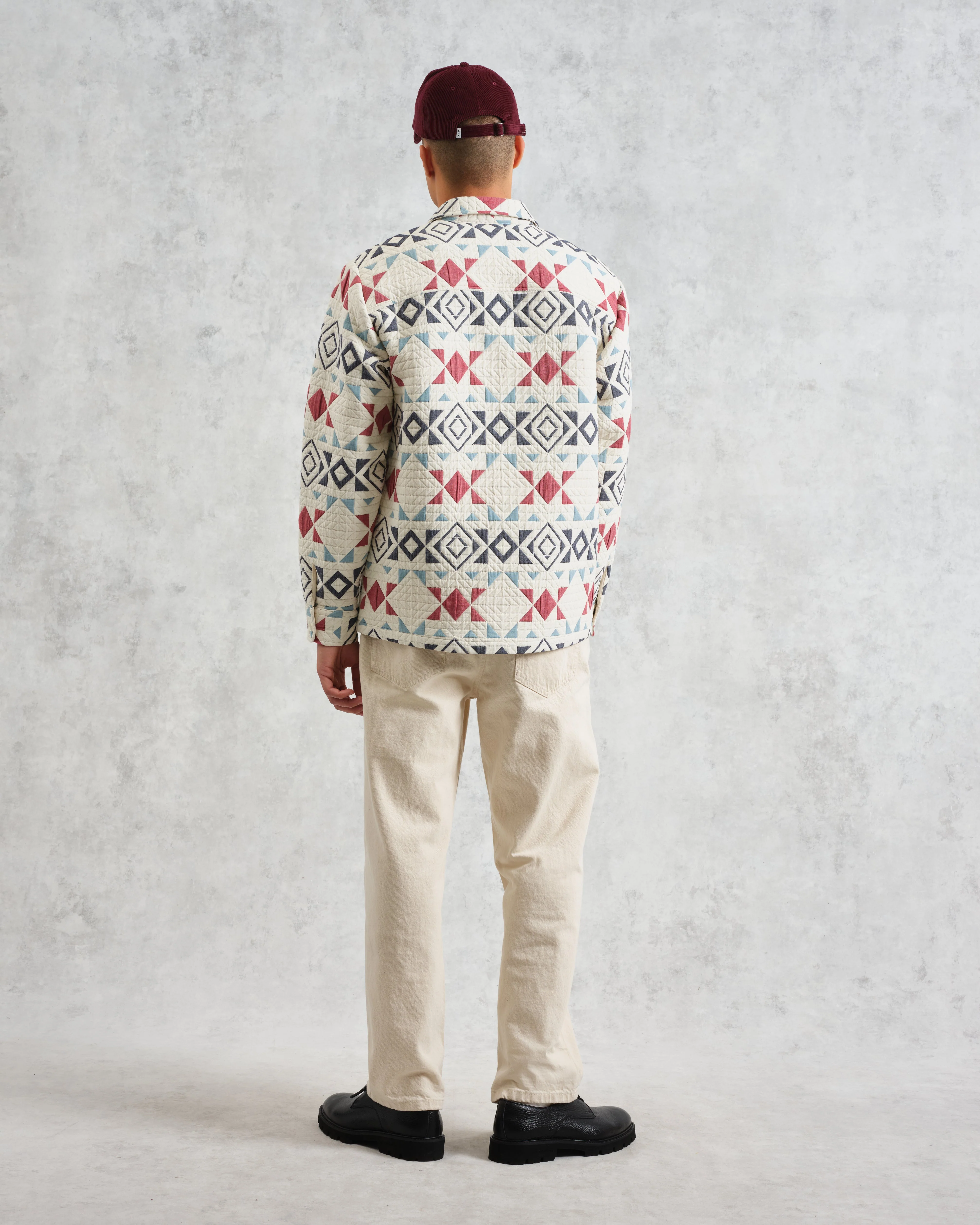Otto - Ecru And Red Quilted Overshirt - Image 7