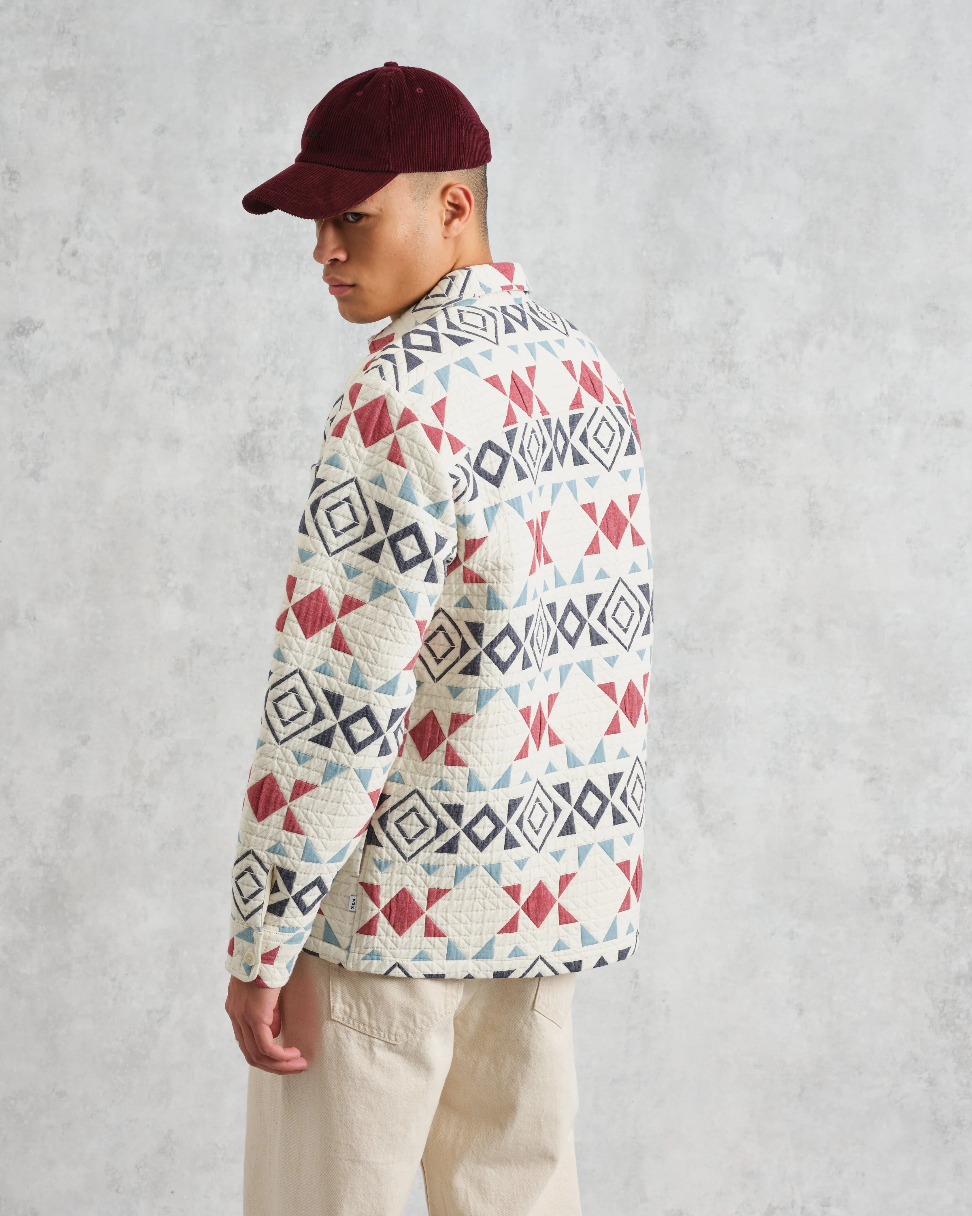 Otto - Ecru And Red Quilted Overshirt - Image 8