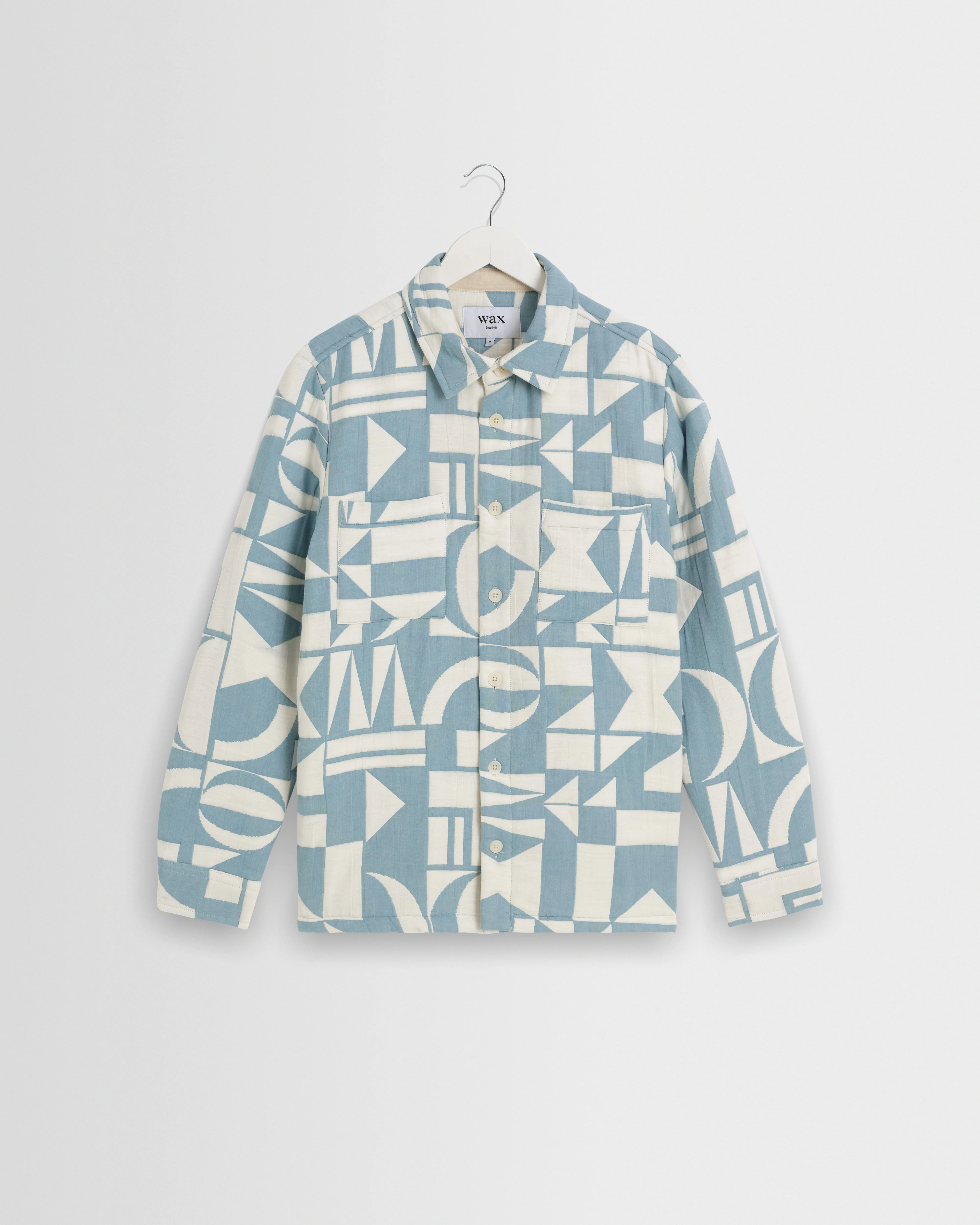 Otto - Light Blue And Ecru Quilted Jacquard Overshirt