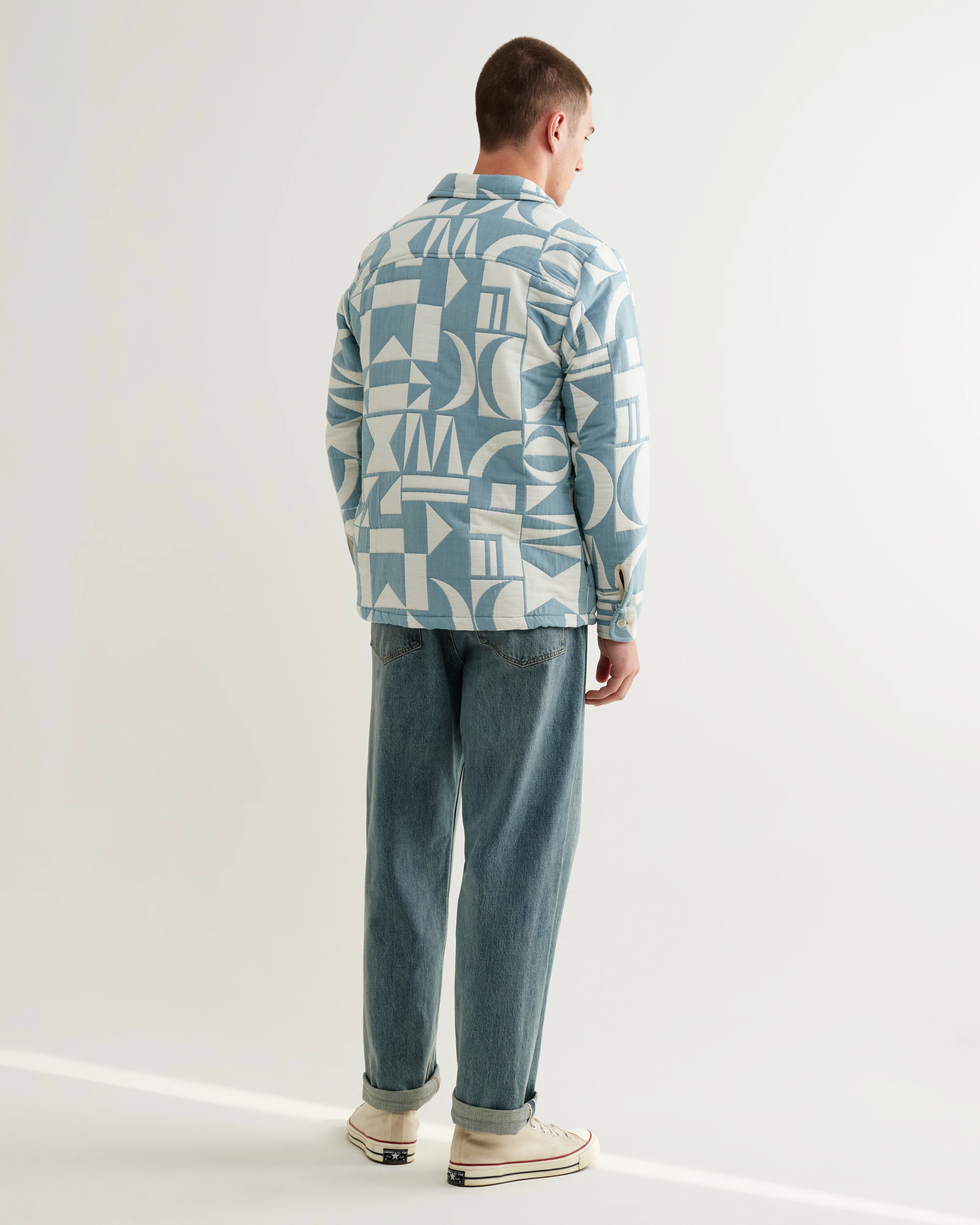 Otto - Light Blue And Ecru Quilted Jacquard Overshirt - Image 6