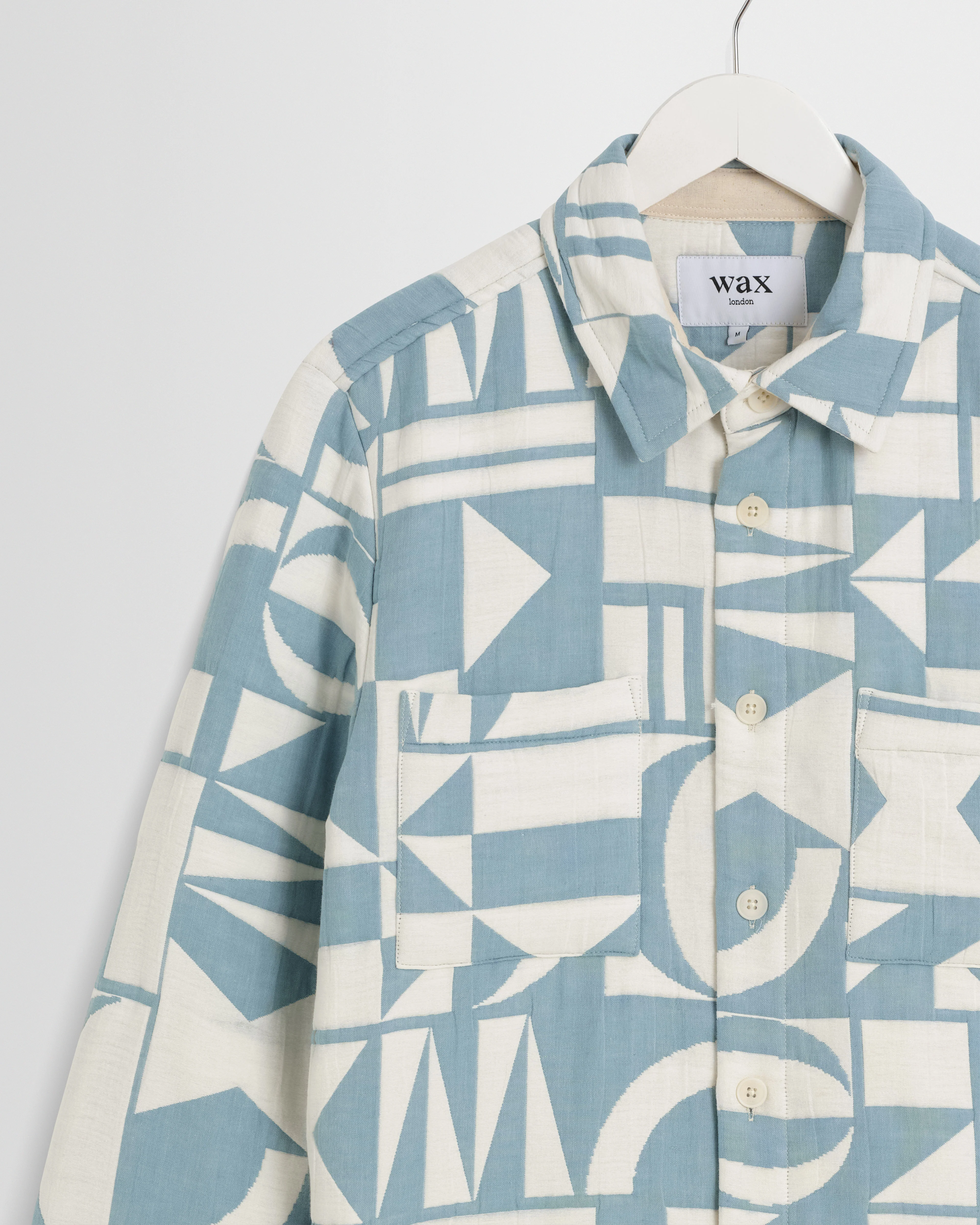 Otto - Light Blue And Ecru Quilted Jacquard Overshirt - Image 7