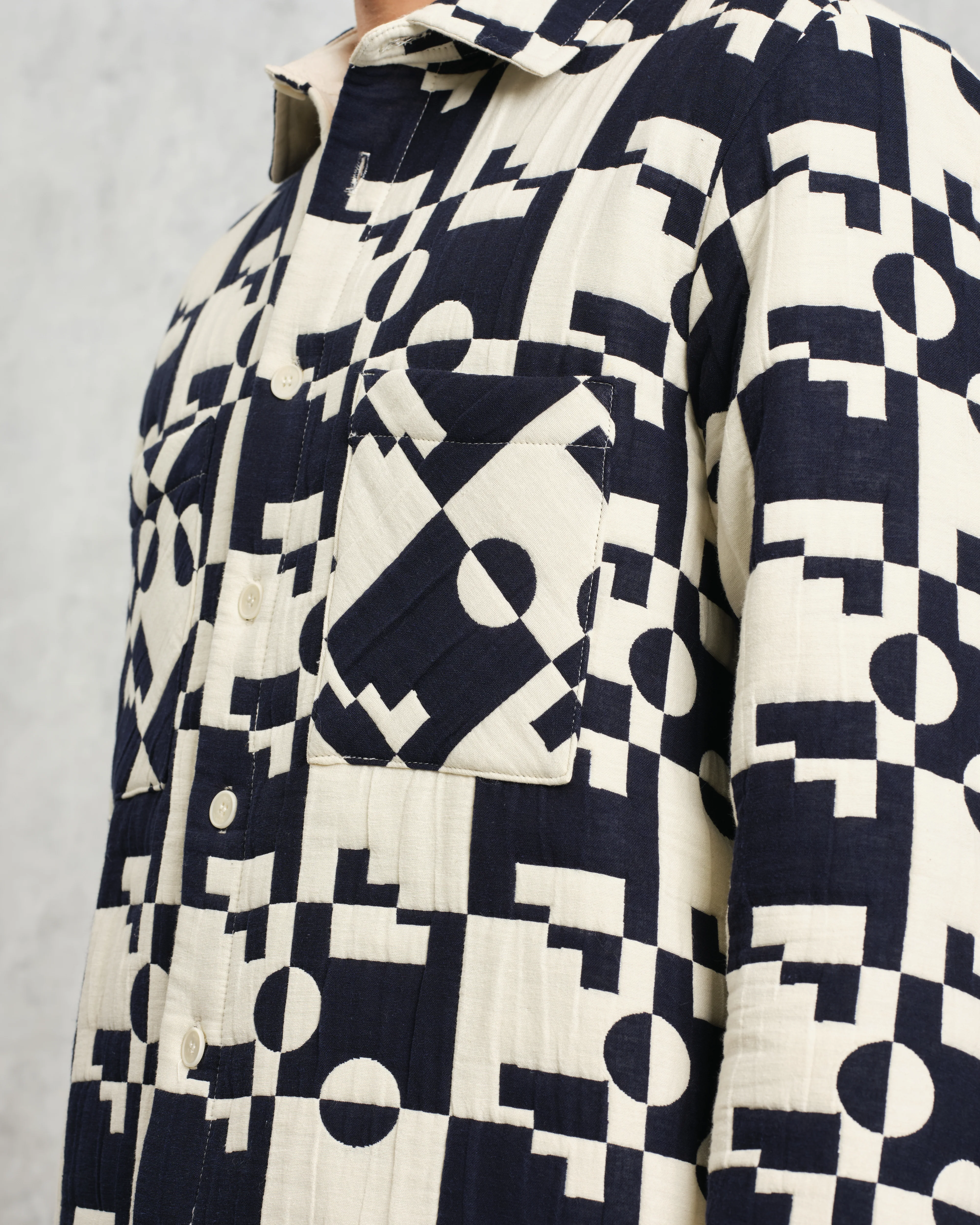 Otto - Navy And Ecru Jigsaw Jacquard Overshirt - Image 4