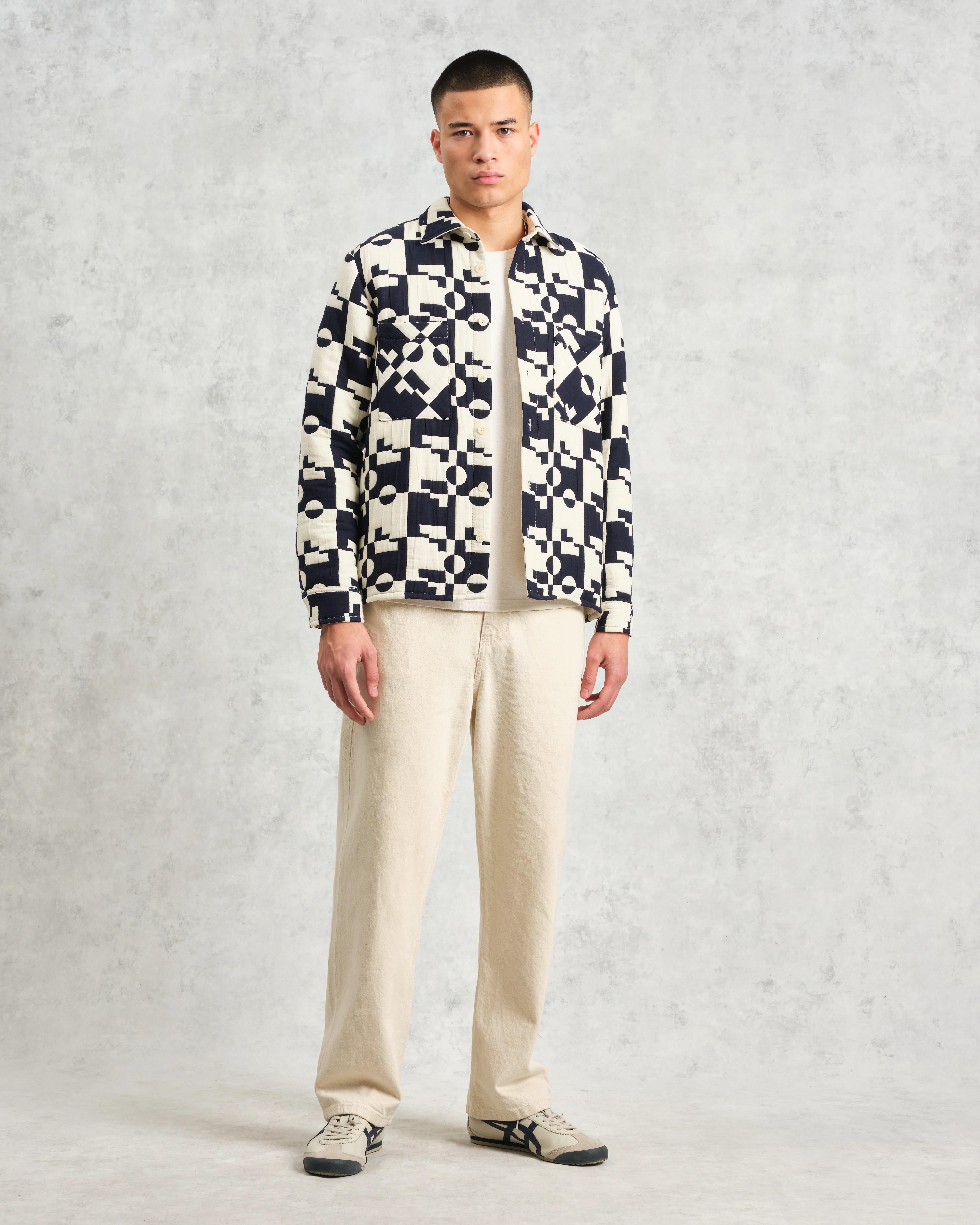 Otto - Navy And Ecru Jigsaw Jacquard Overshirt - Image 5