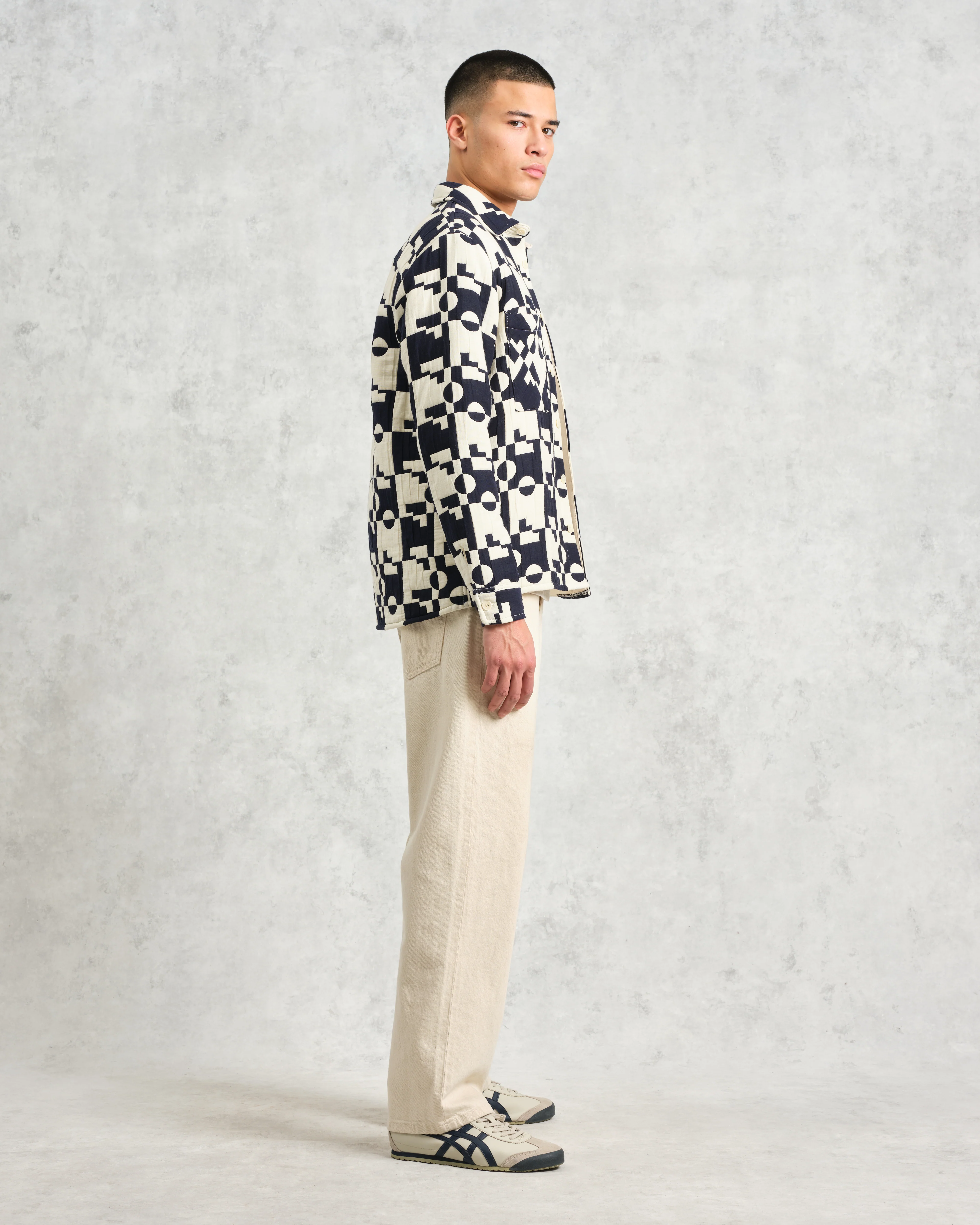 Otto - Navy And Ecru Jigsaw Jacquard Overshirt - Image 6