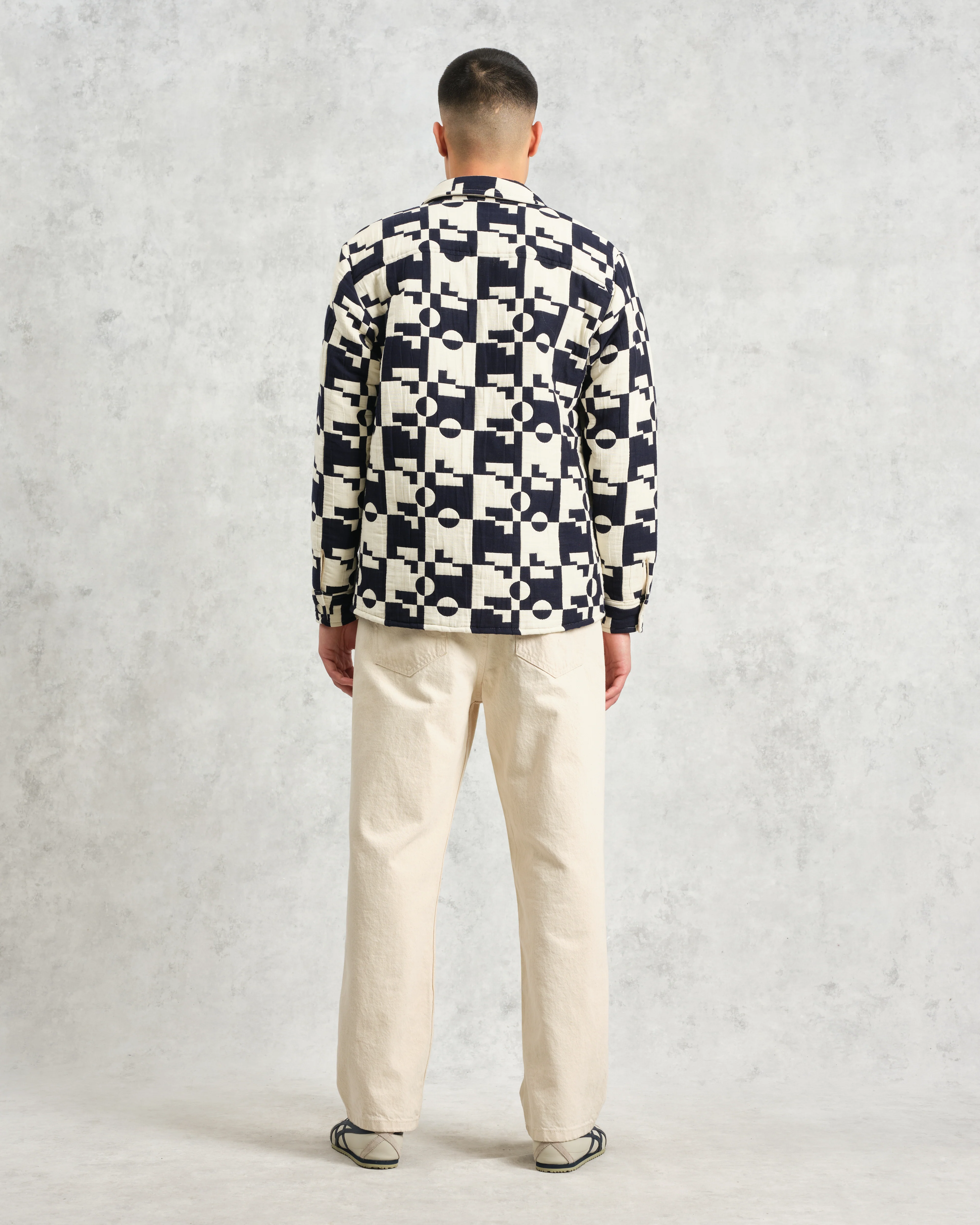 Otto - Navy And Ecru Jigsaw Jacquard Overshirt - Image 7