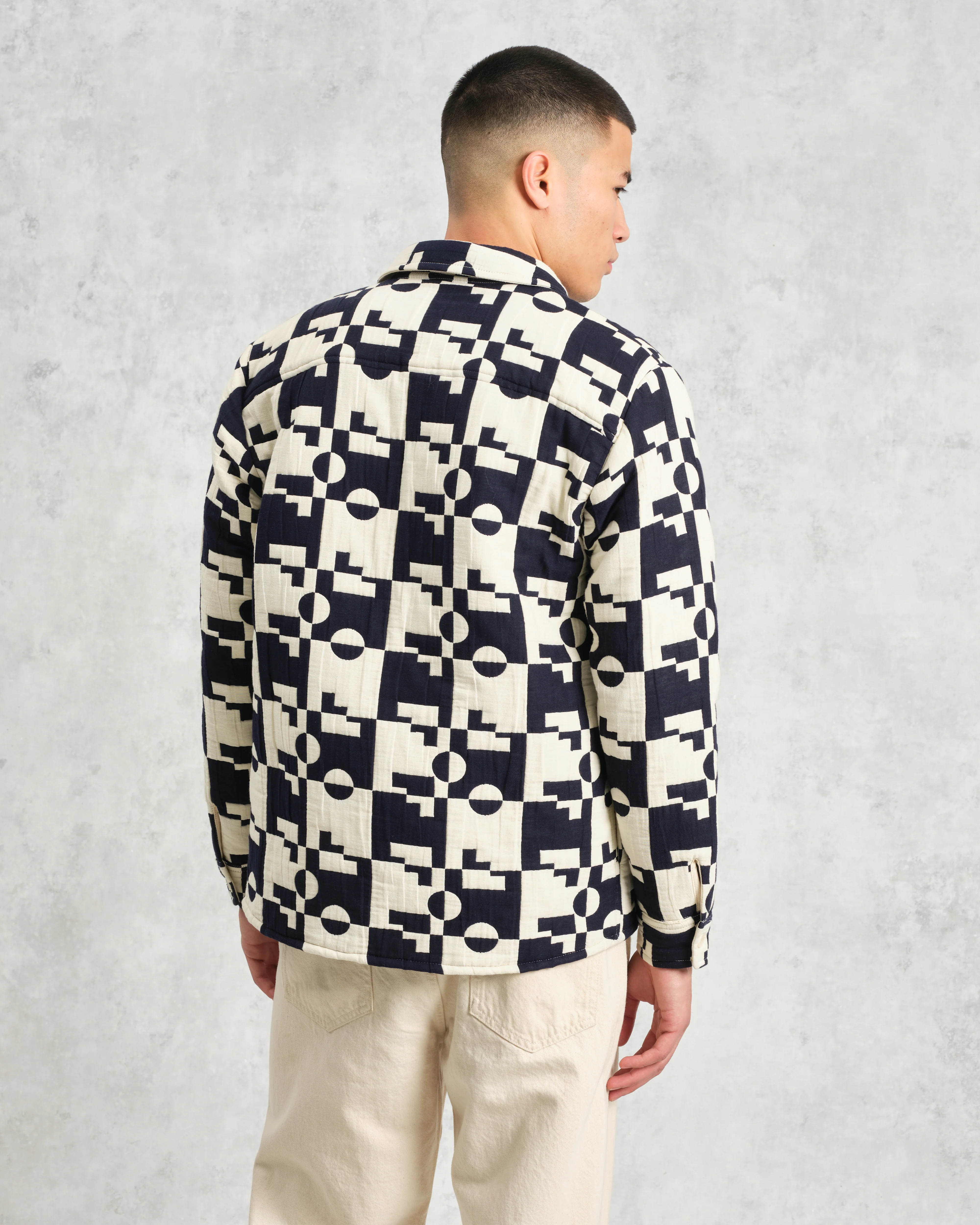 Otto - Navy And Ecru Jigsaw Jacquard Overshirt - Image 8
