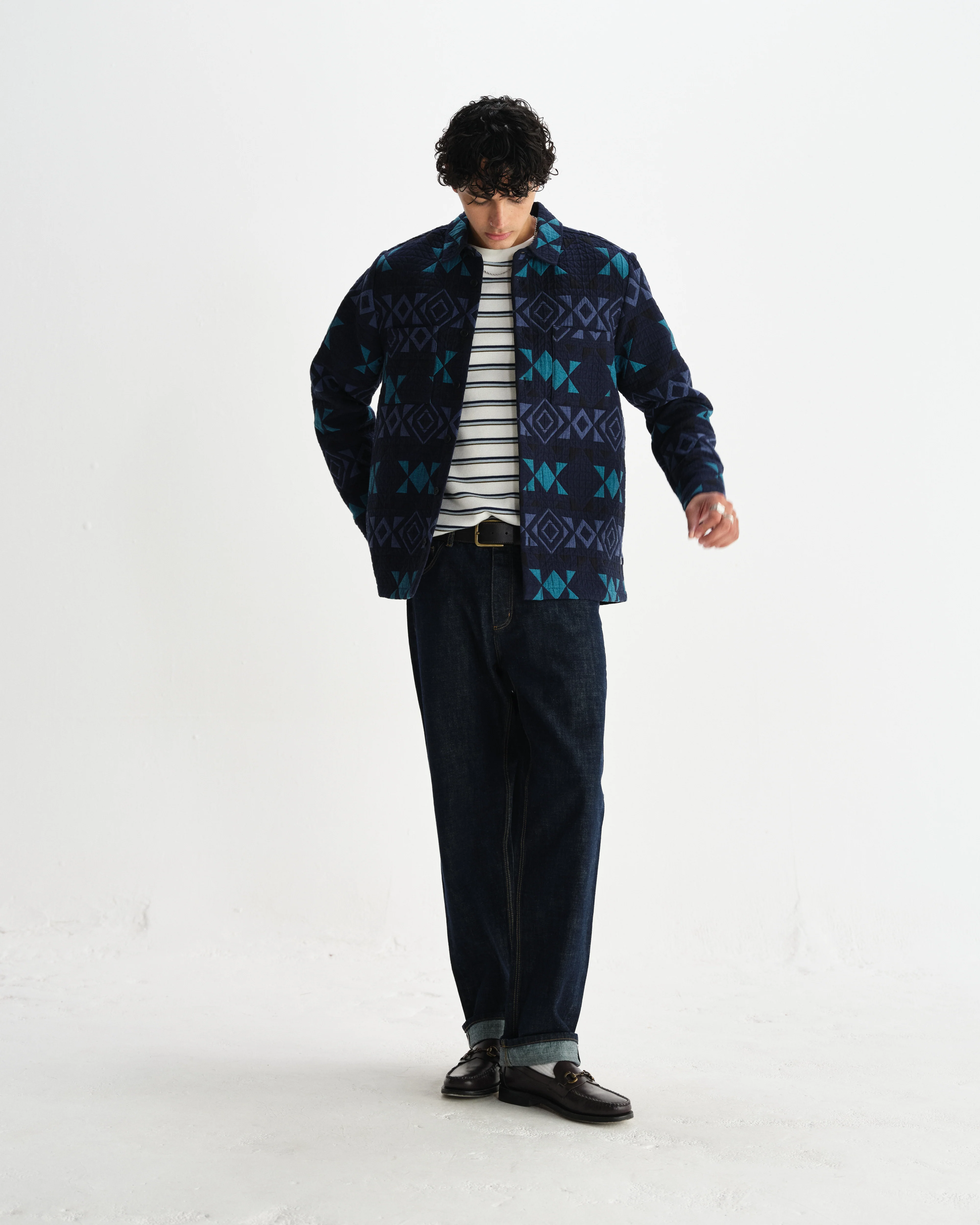 Otto - Navy And Teal Blanket Quilted Overshirt - Image 4