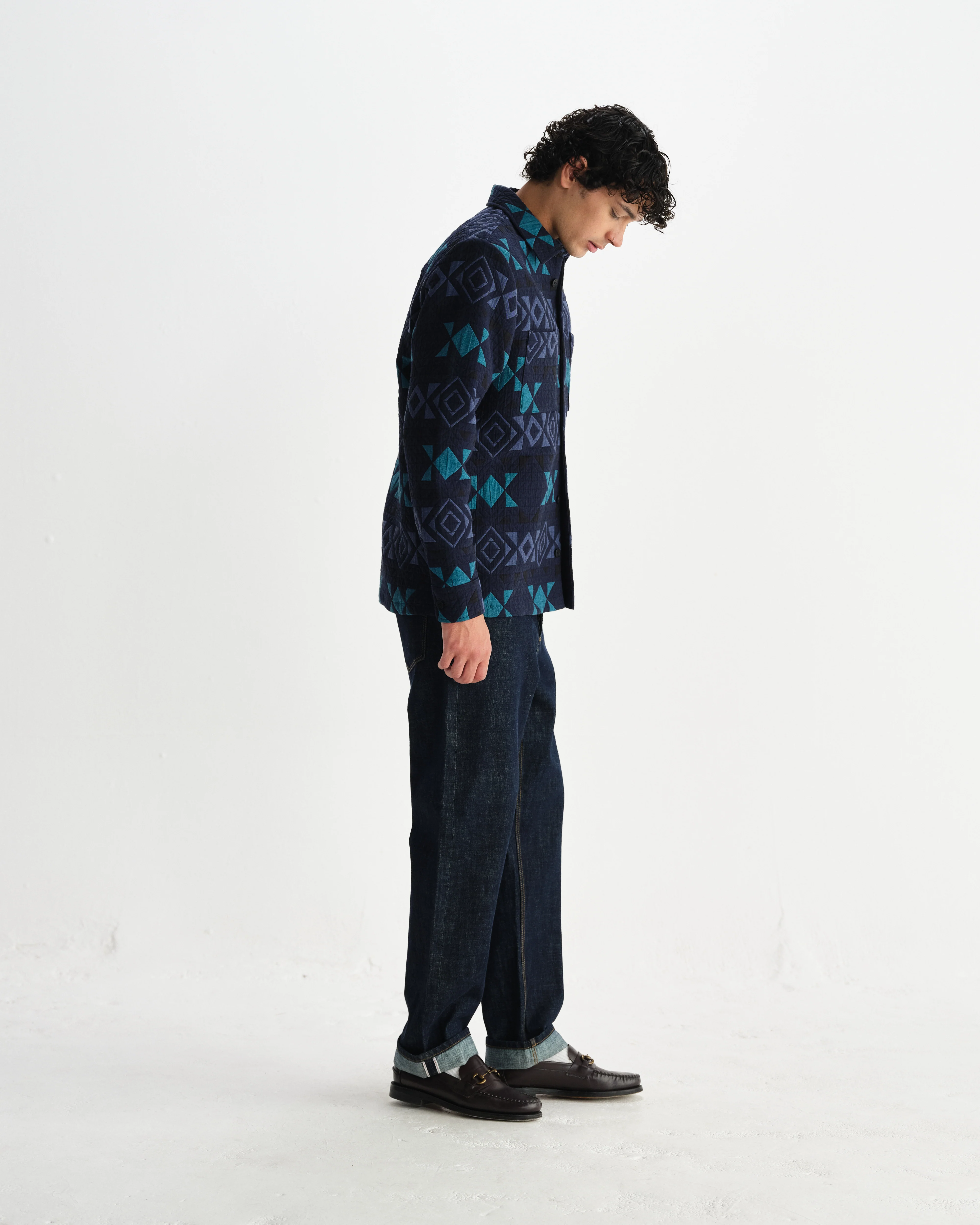 Otto - Navy And Teal Blanket Quilted Overshirt - Image 5