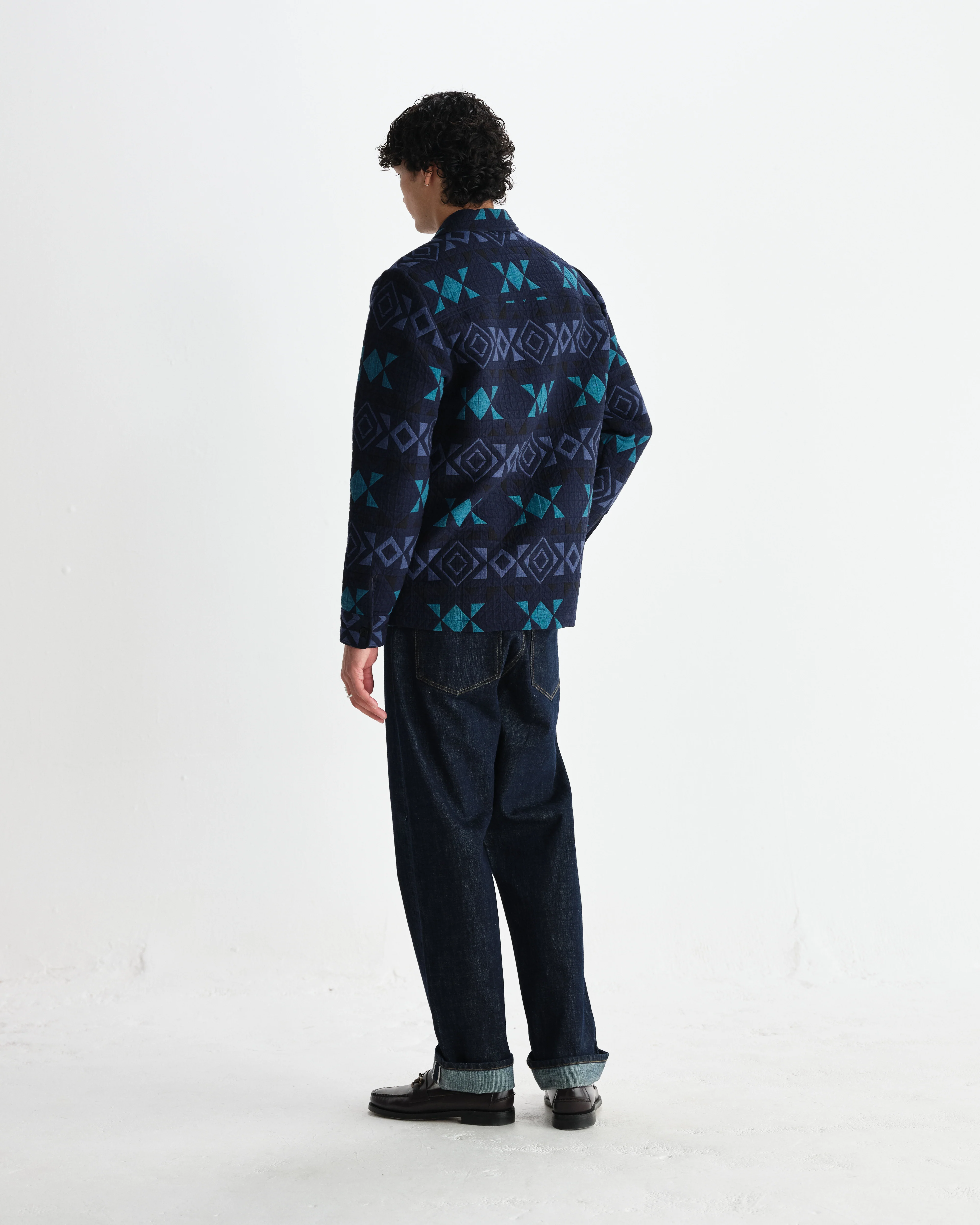 Otto - Navy And Teal Blanket Quilted Overshirt - Image 6