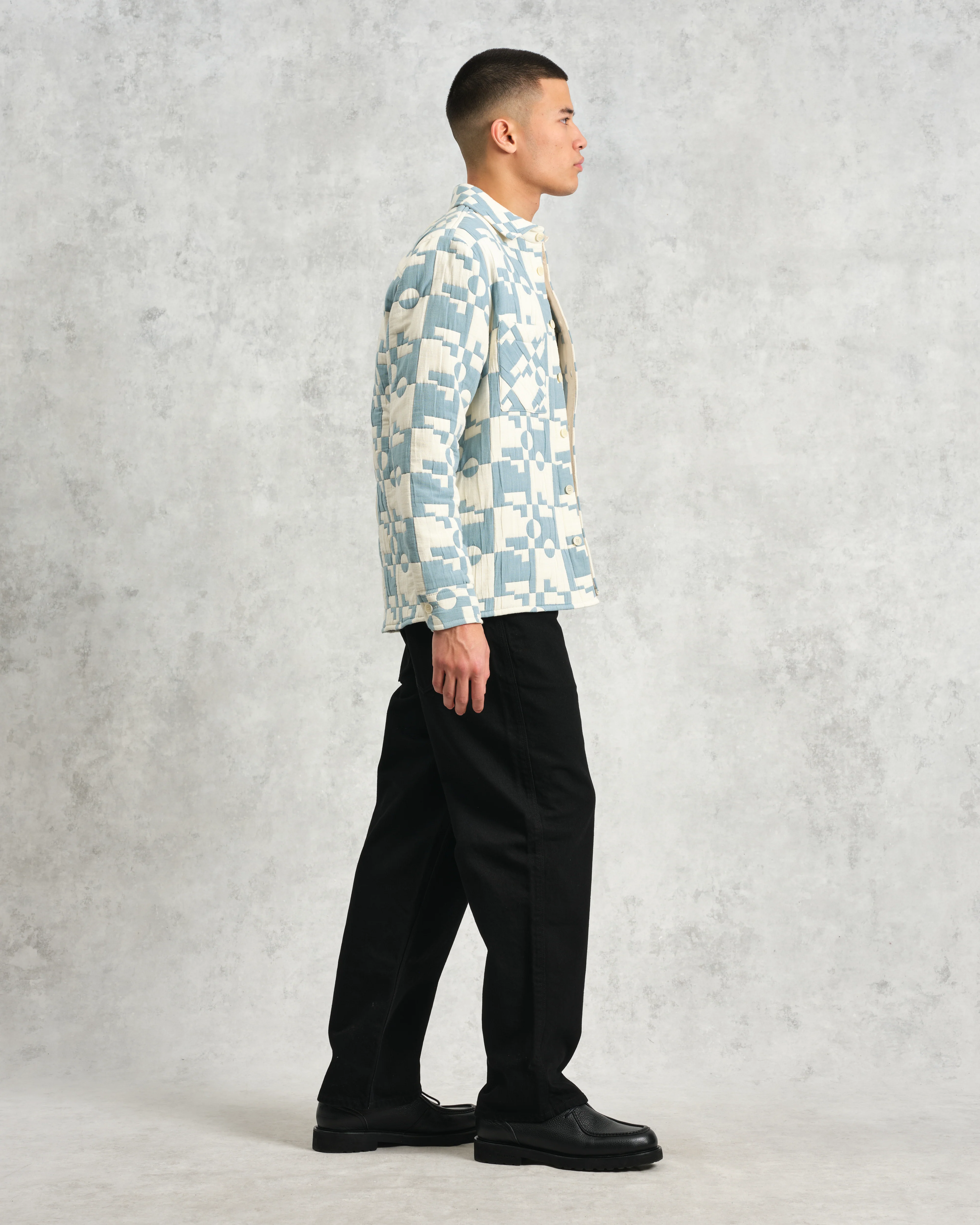 Otto - Pale Blue And Ecru Jigsaw Jacquard Overshirt - Image 5