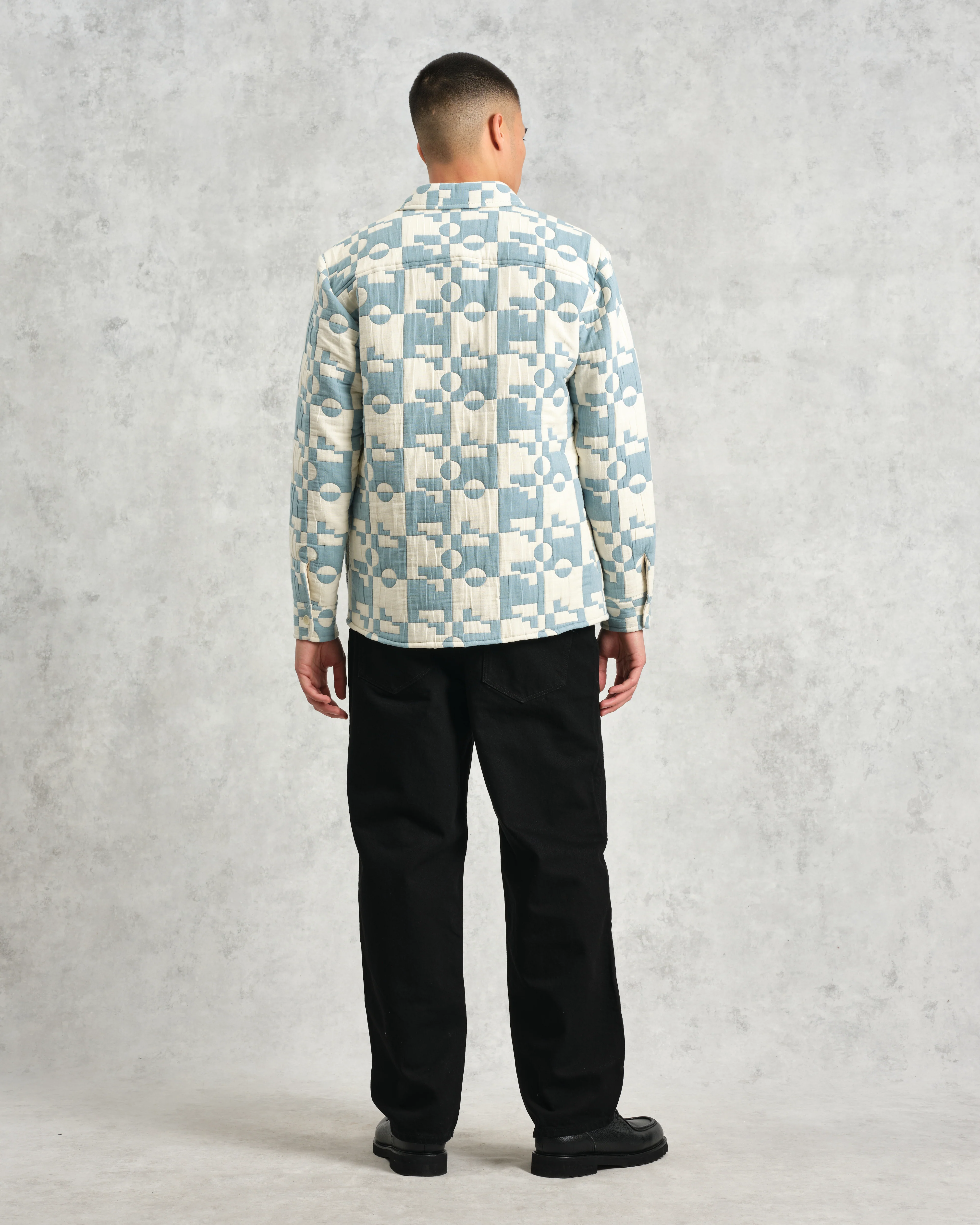 Otto - Pale Blue And Ecru Jigsaw Jacquard Overshirt - Image 6