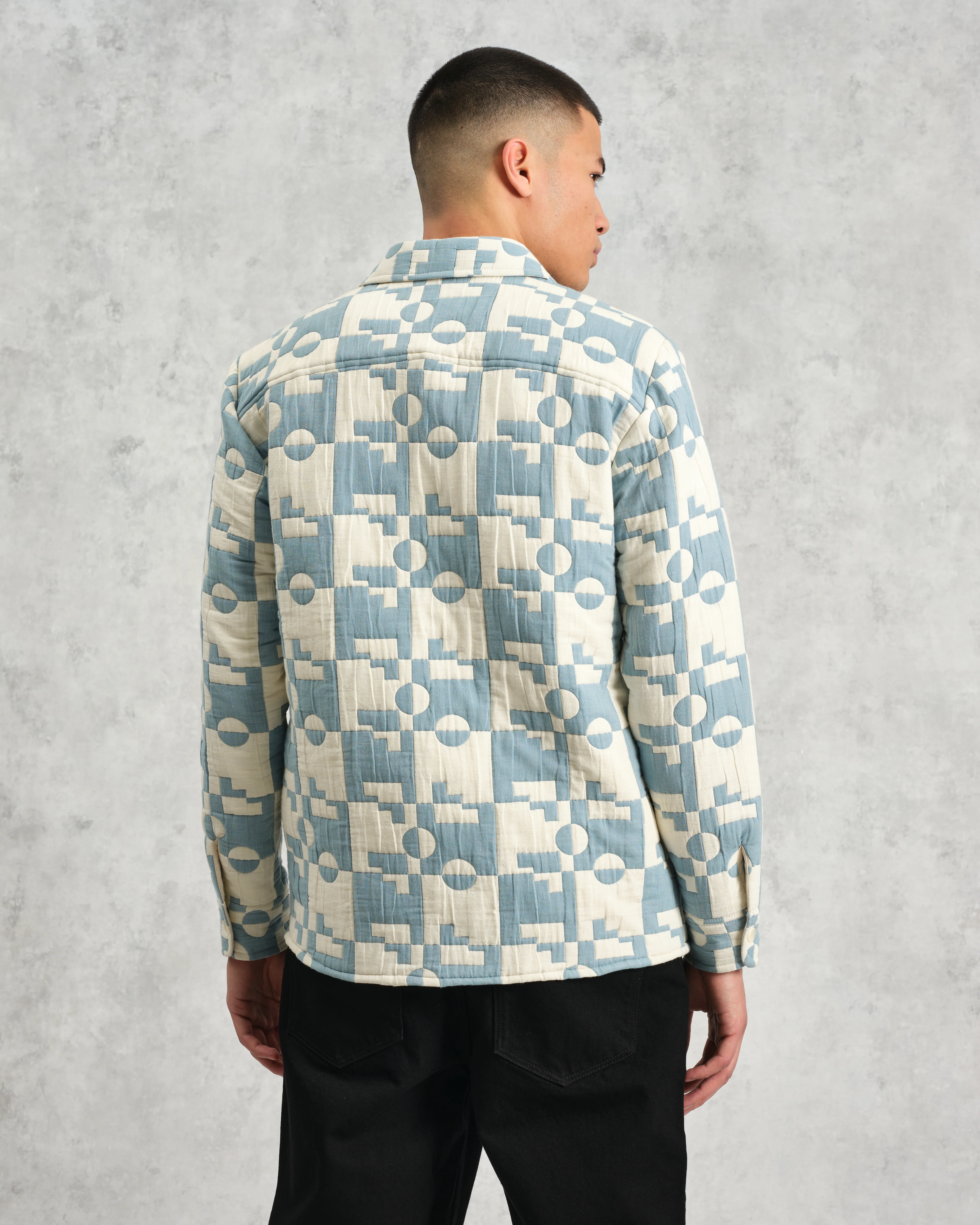 Otto - Pale Blue And Ecru Jigsaw Jacquard Overshirt - Image 7