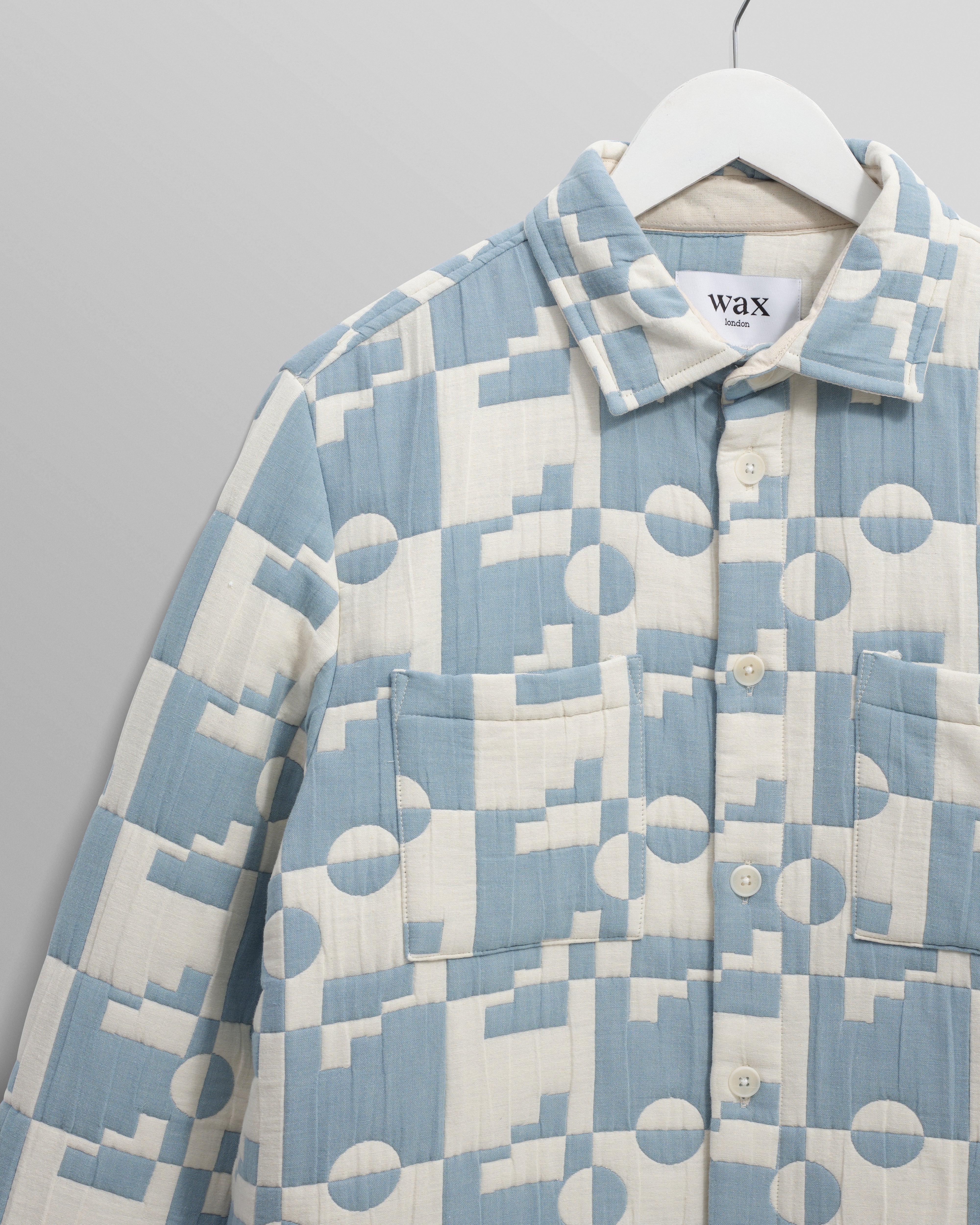 Otto - Pale Blue And Ecru Jigsaw Jacquard Overshirt - Image 8