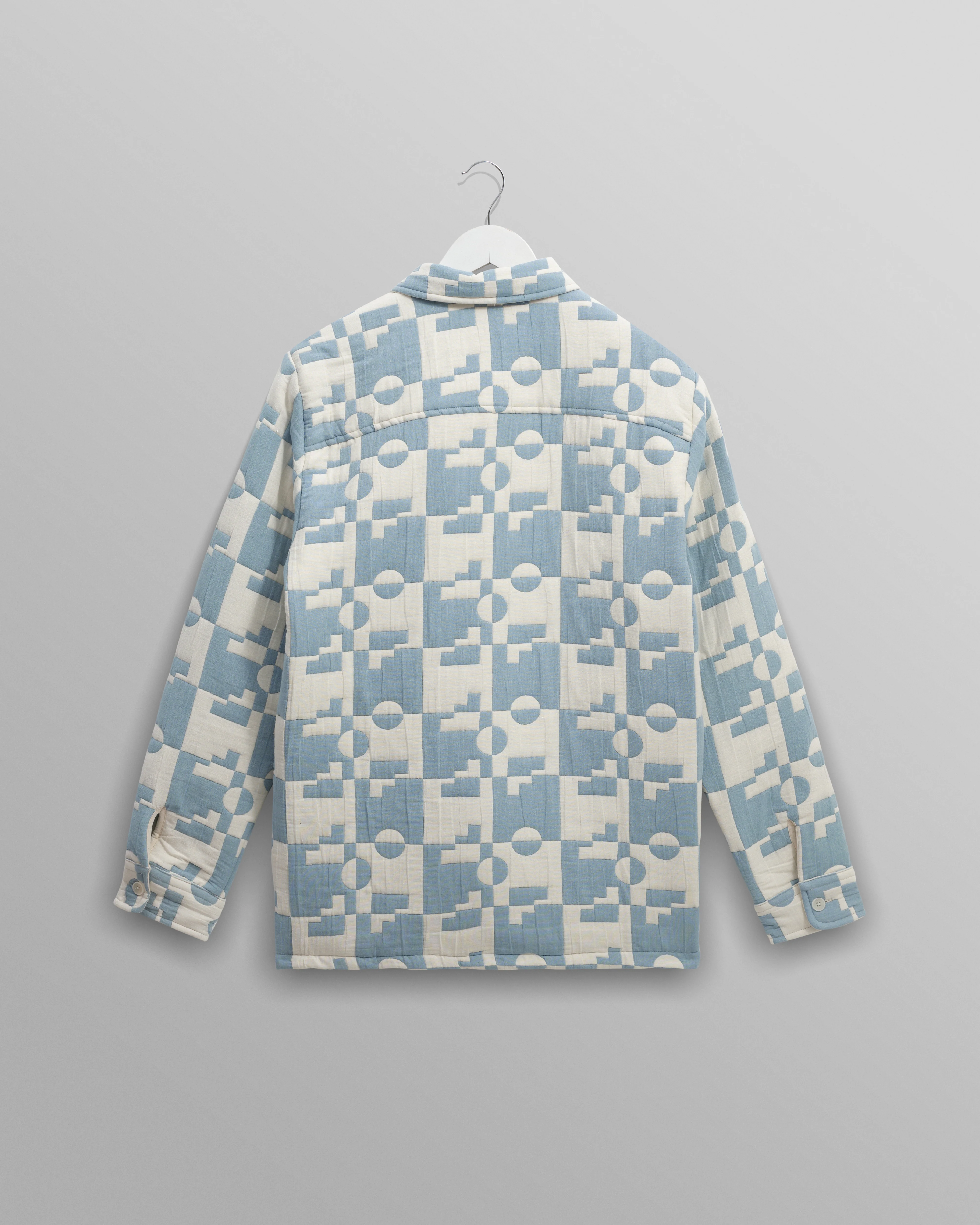 Otto - Pale Blue And Ecru Jigsaw Jacquard Overshirt - Image 9