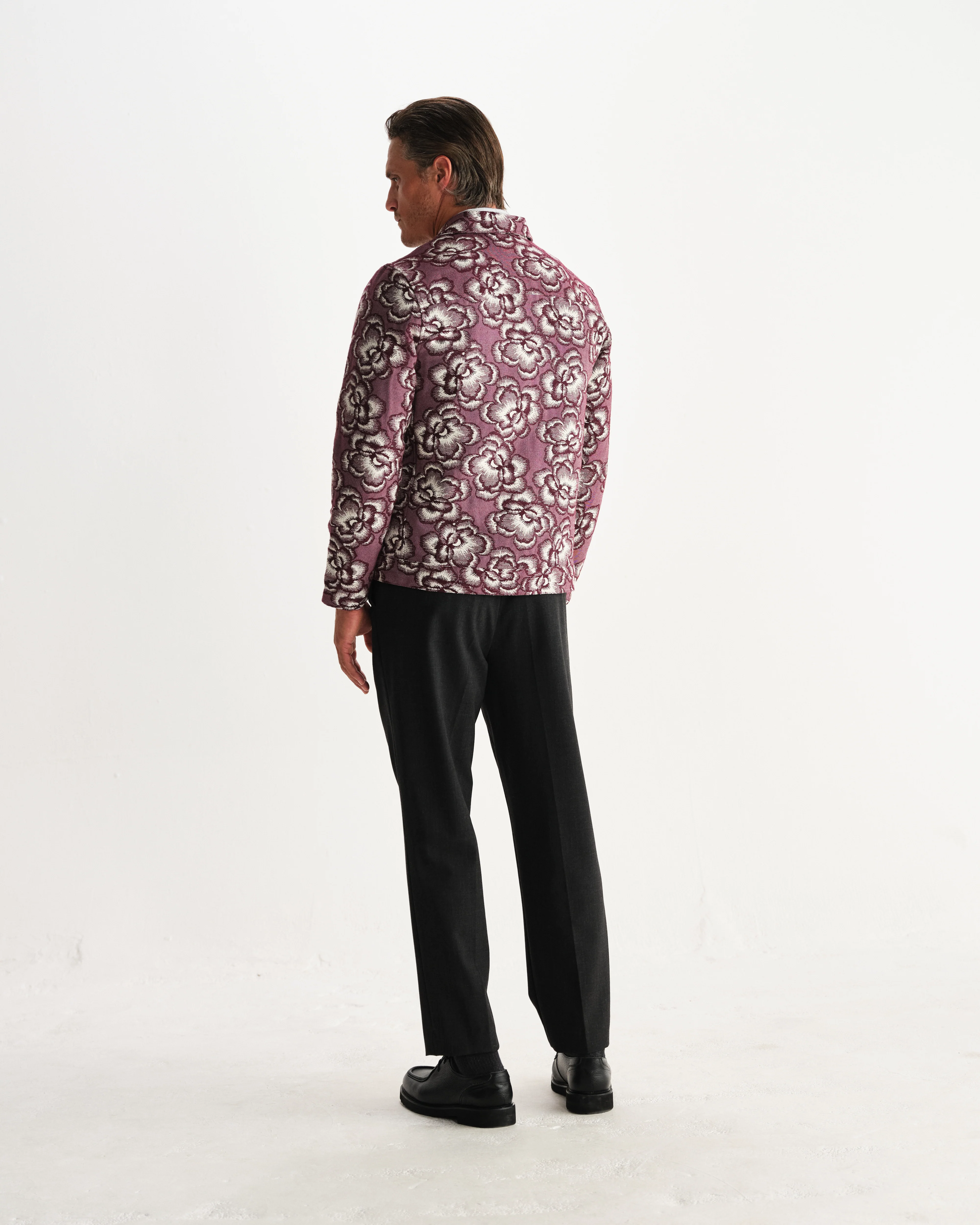 Park - Burgundy And Ecru Floral Jacquard Jacket - Image 6
