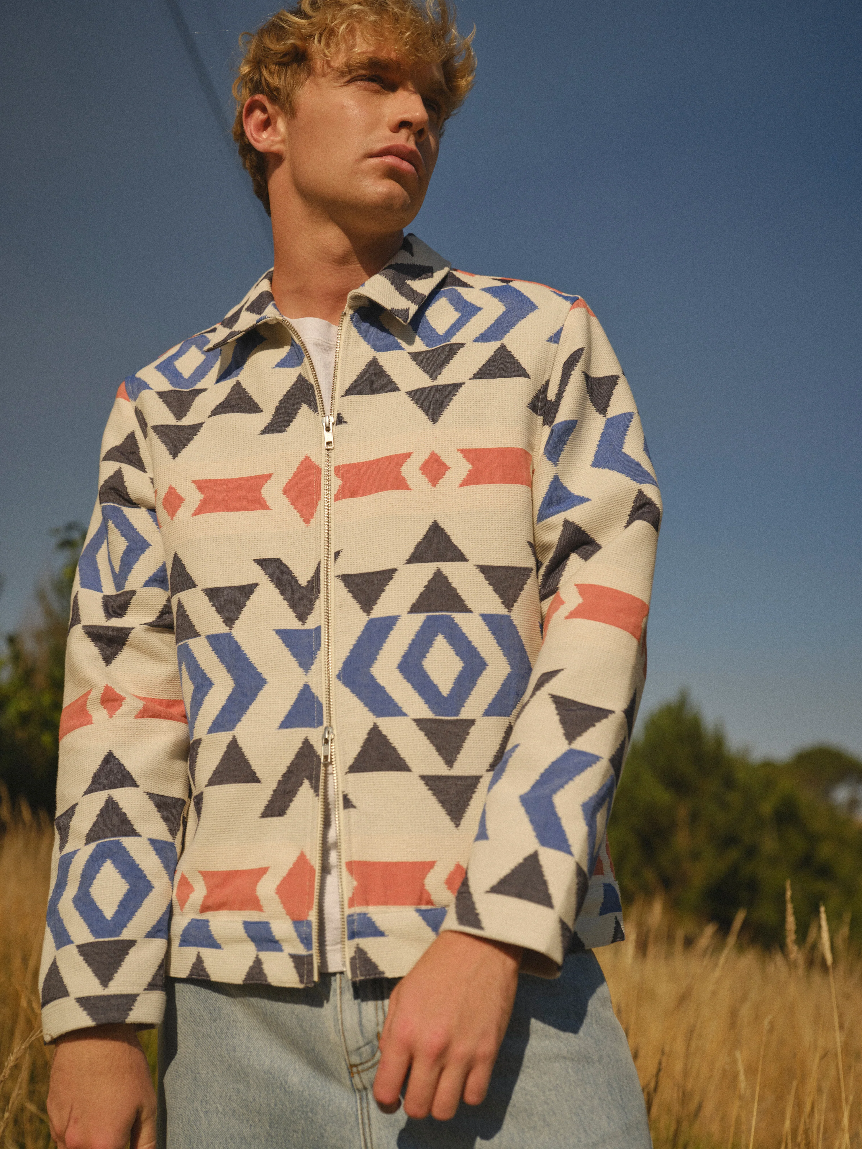 Park - Ecru And Multicolour Aztec Jacquard Jacket - Image 3