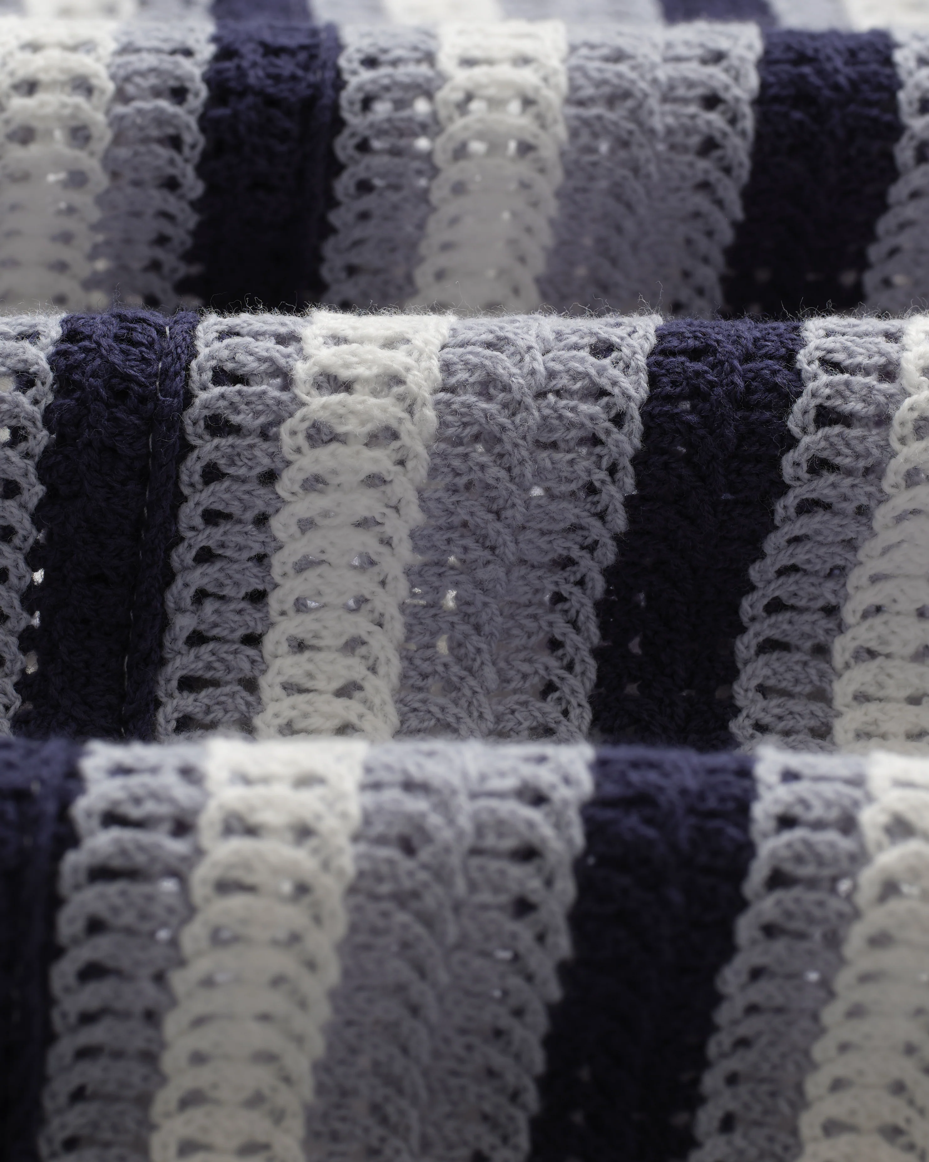 Porto - Blue And Ecru Stripe Crochet Knitted Polo Shirt - Image 10