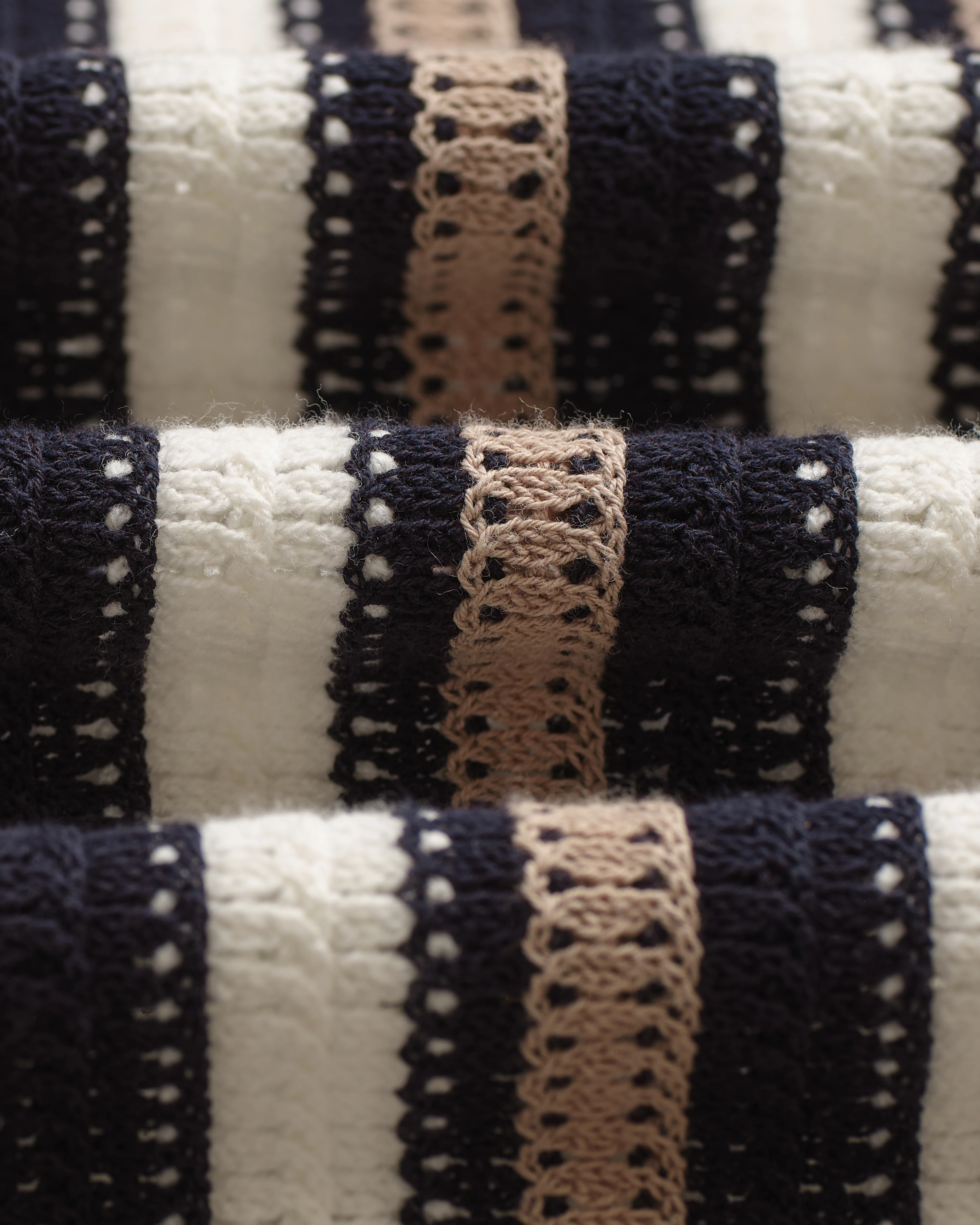Porto - Ecru And Black Stripe Crochet Knitted Shirt - Image 10
