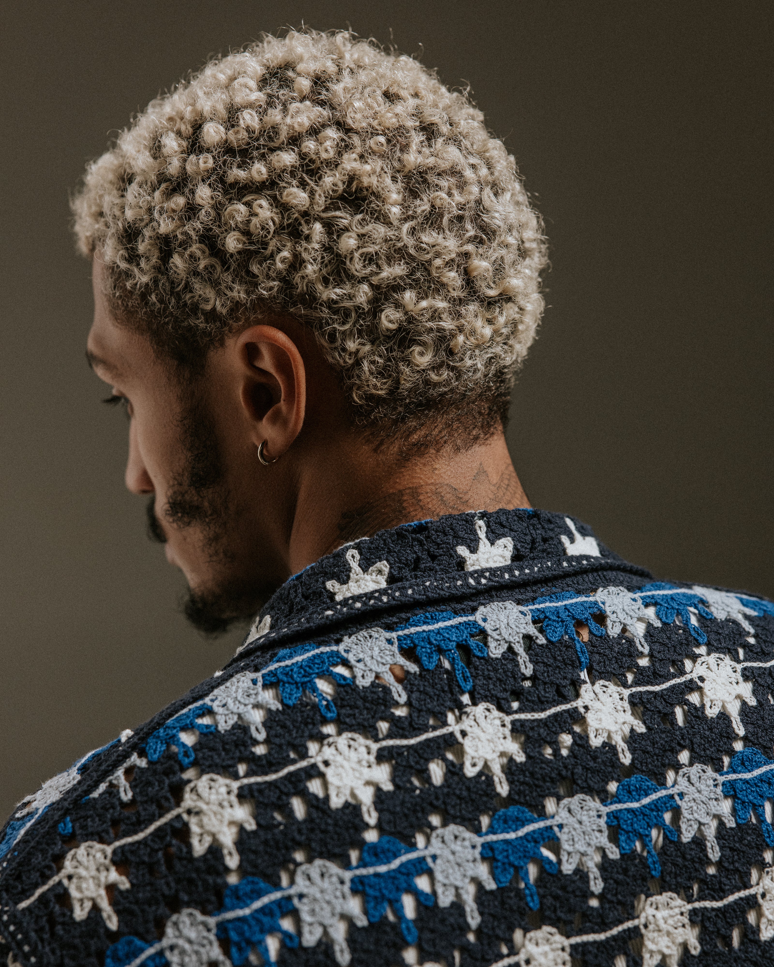 Porto - Navy Splash Crochet Knitted Polo Shirt - Image 7
