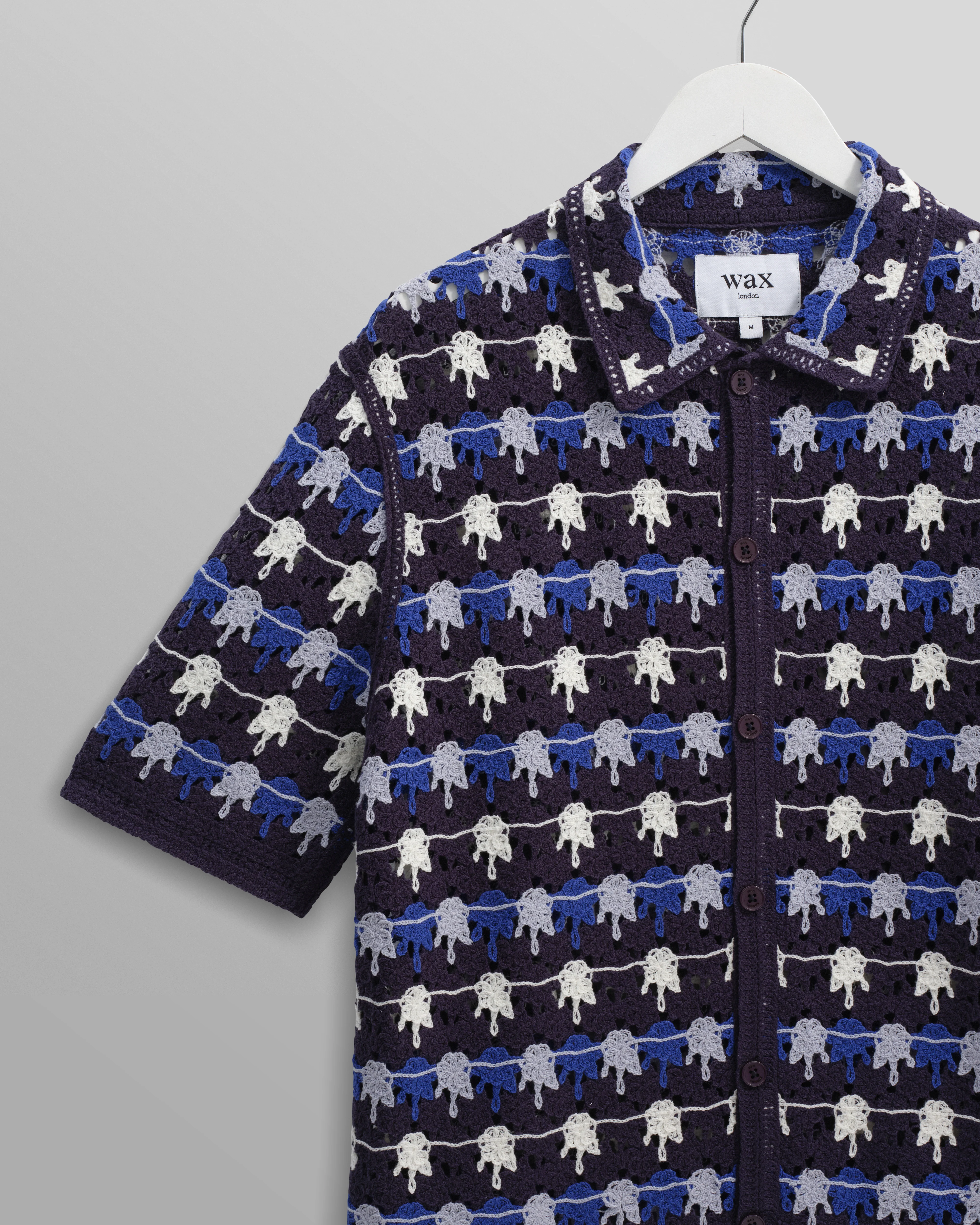 Porto - Navy Splash Crochet Knitted Polo Shirt - Image 8