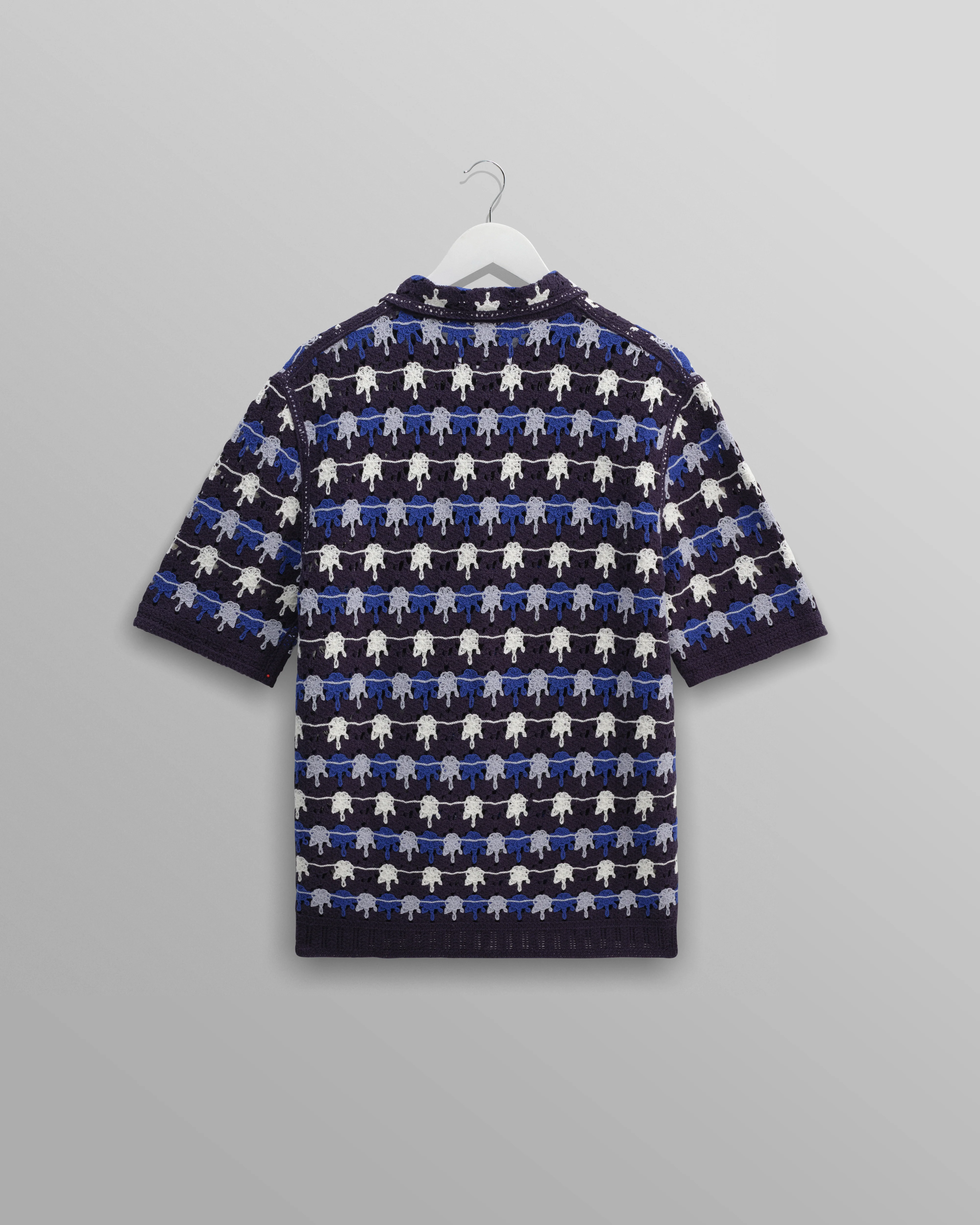Porto - Navy Splash Crochet Knitted Polo Shirt - Image 9