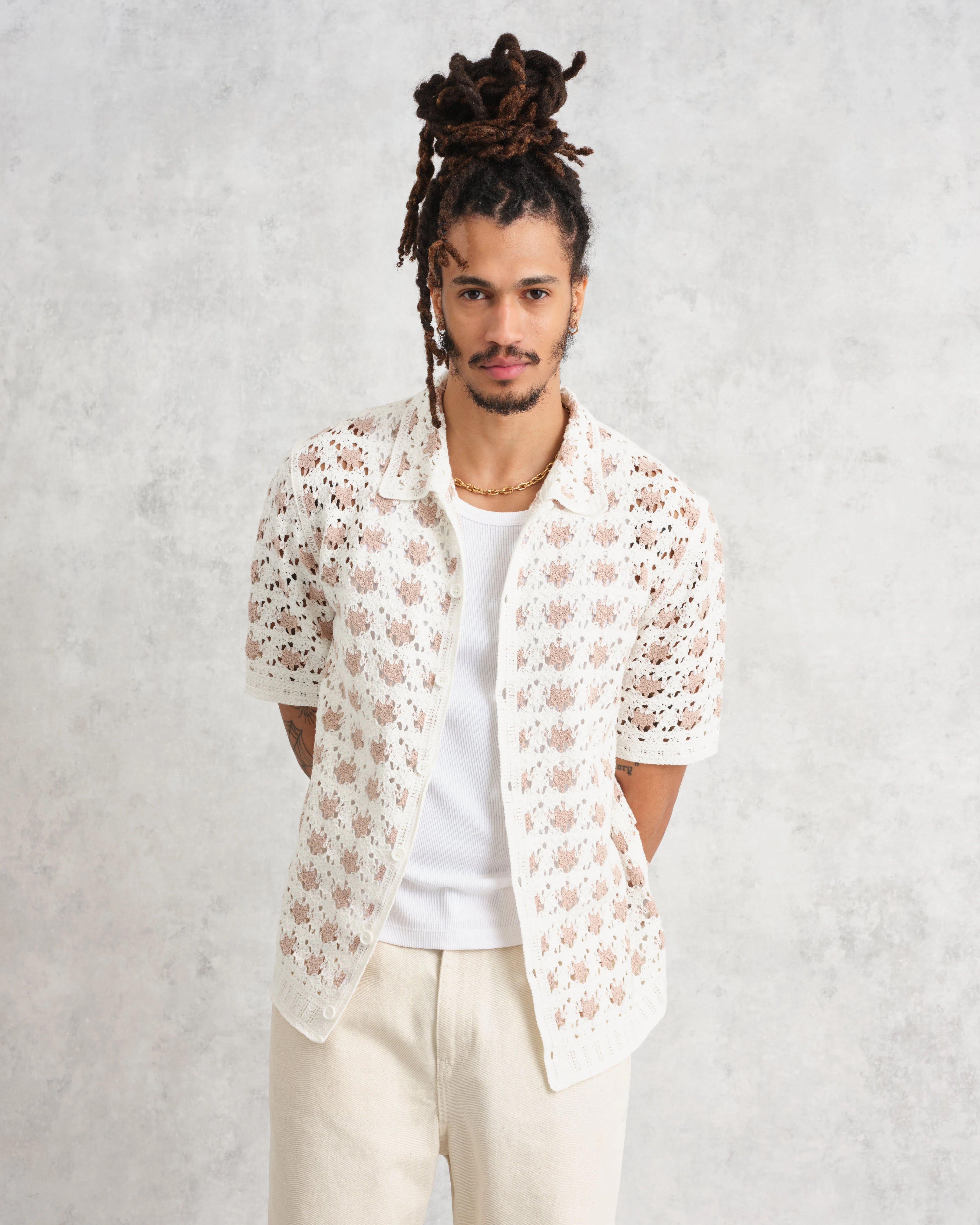 Porto - Ecru Splash Crochet Shirt - Image 2
