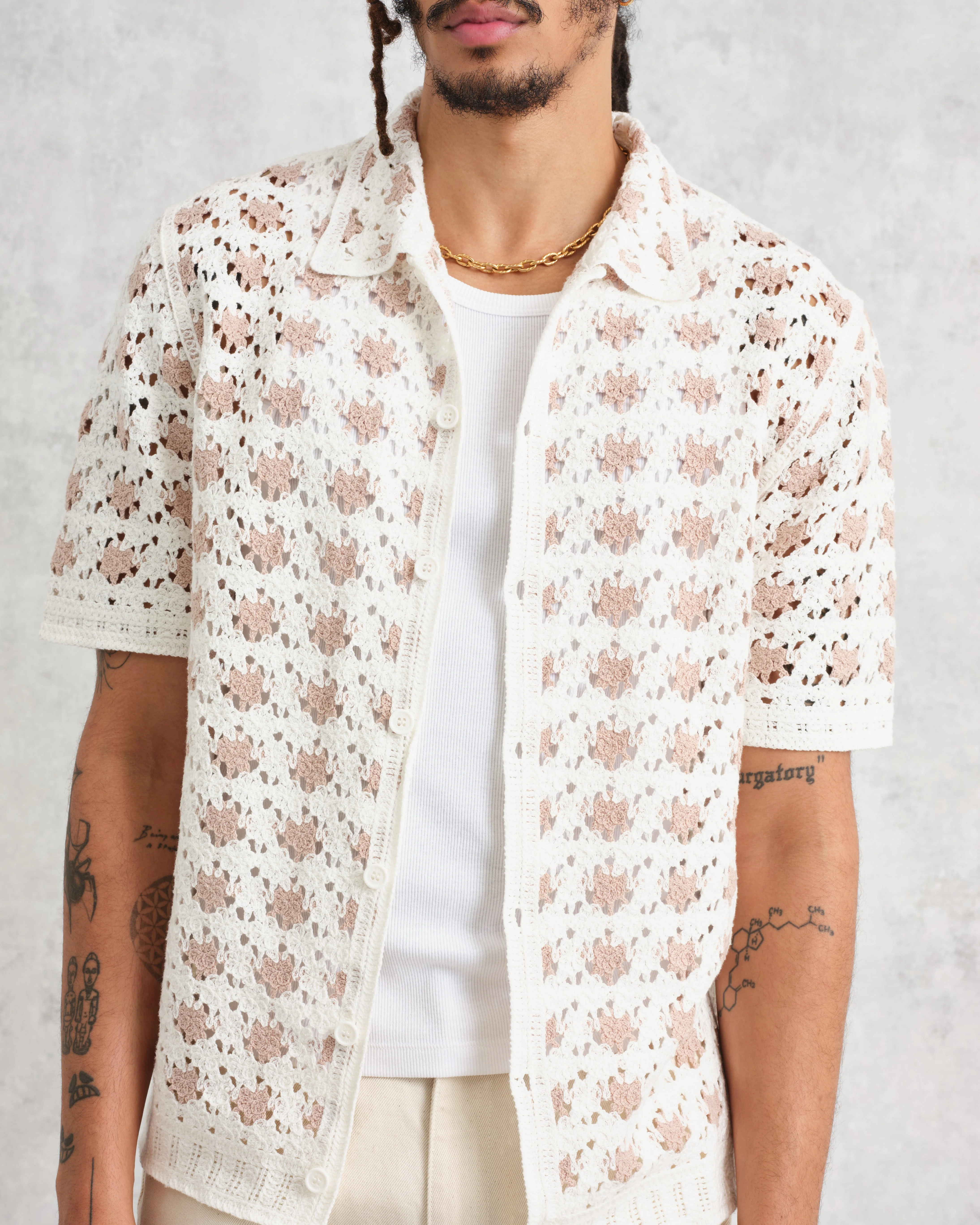 Porto - Ecru Splash Crochet Shirt - Image 3