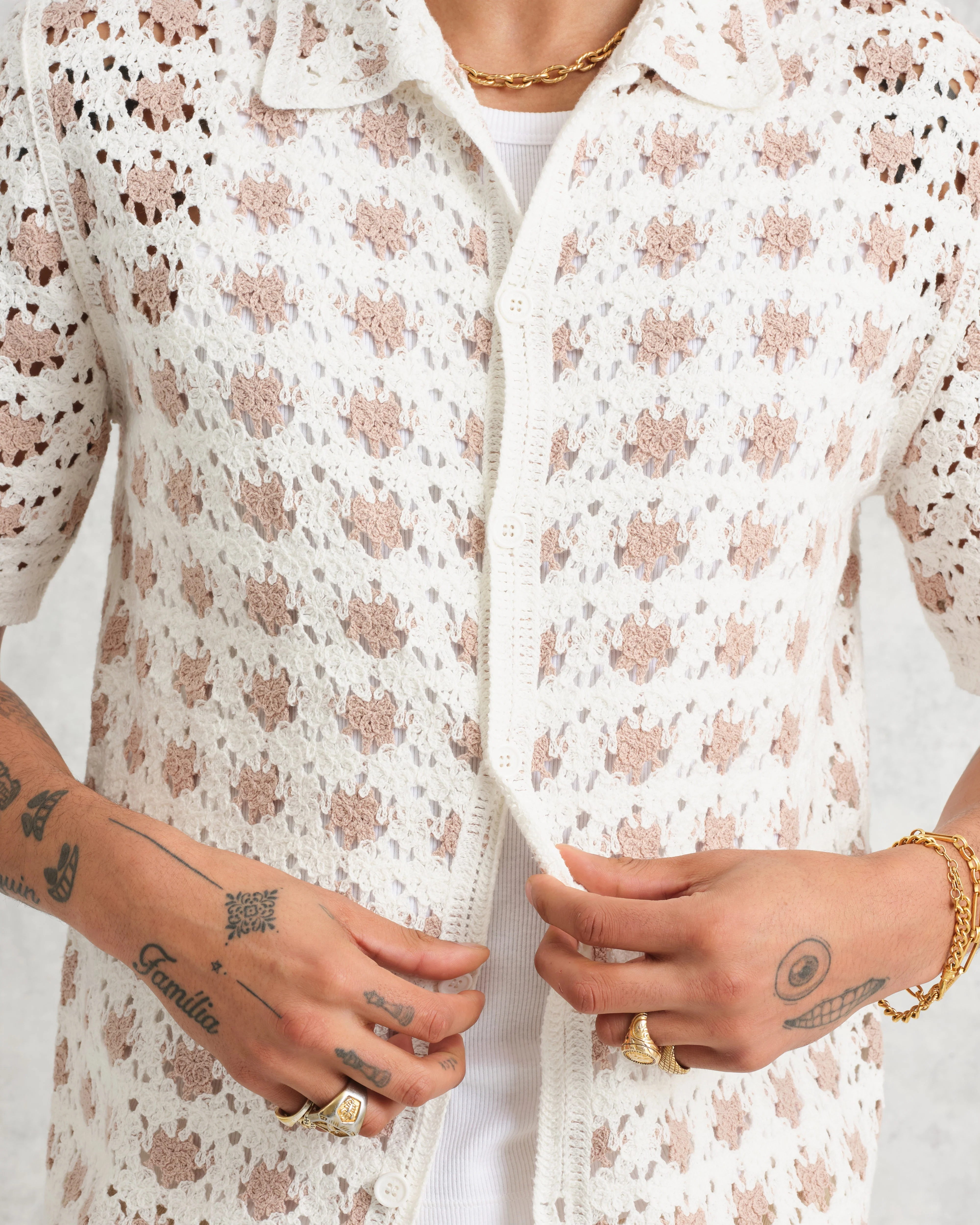 Porto - Ecru Splash Crochet Shirt - Image 4