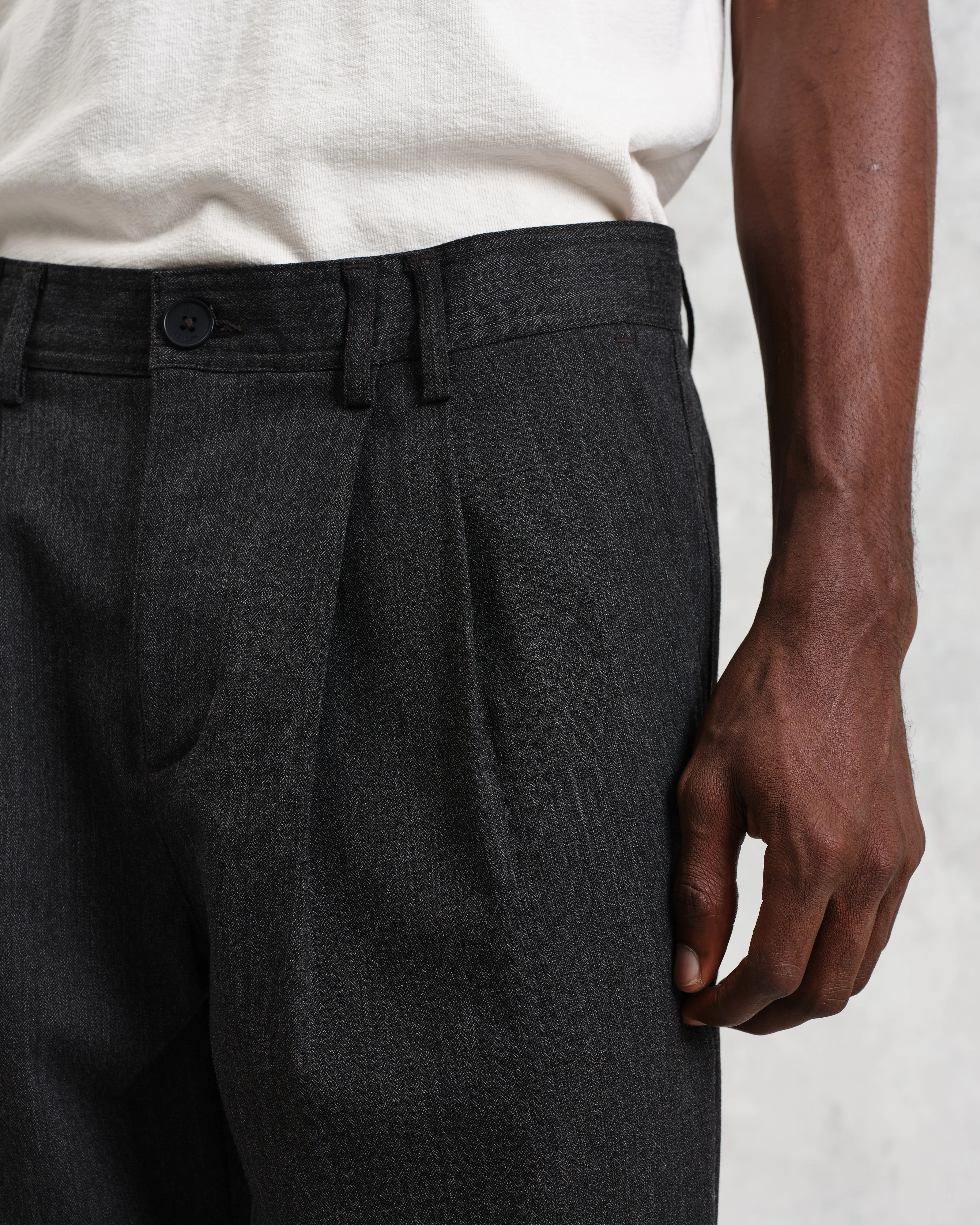 Raleigh - Charcoal Herringbone Pleated Trousers - Image 4