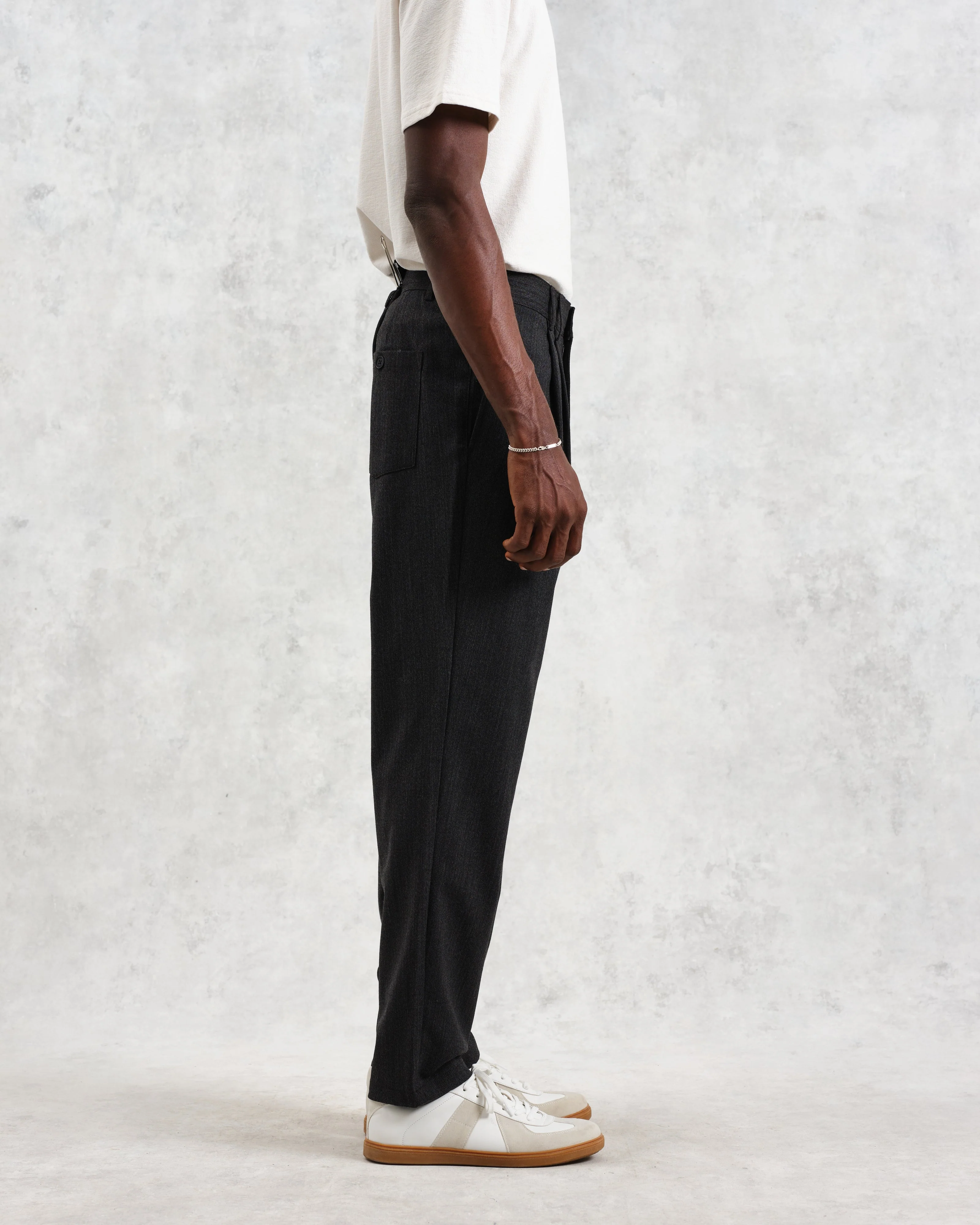 Raleigh - Charcoal Herringbone Pleated Trousers - Image 5