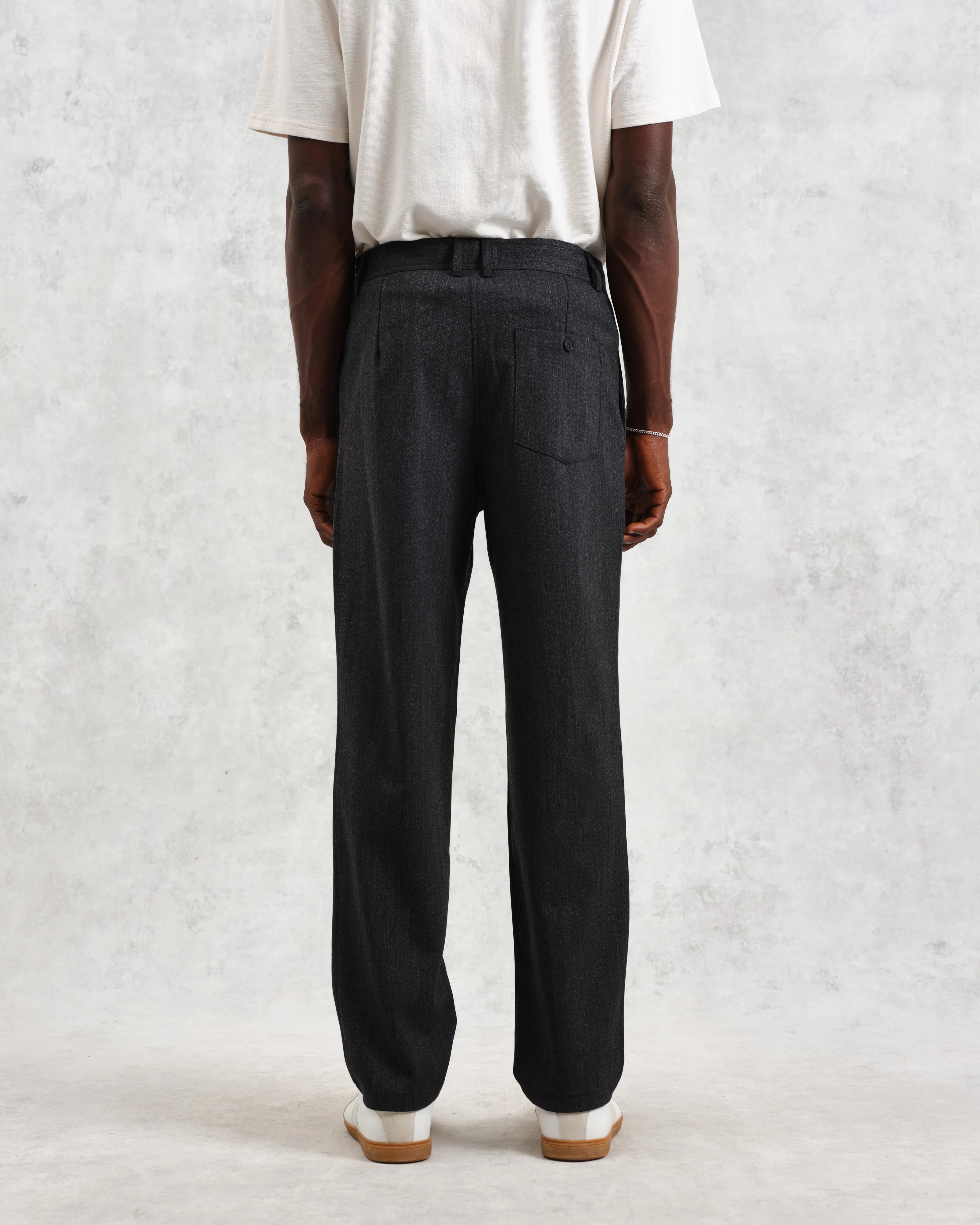 Raleigh - Charcoal Herringbone Pleated Trousers - Image 6