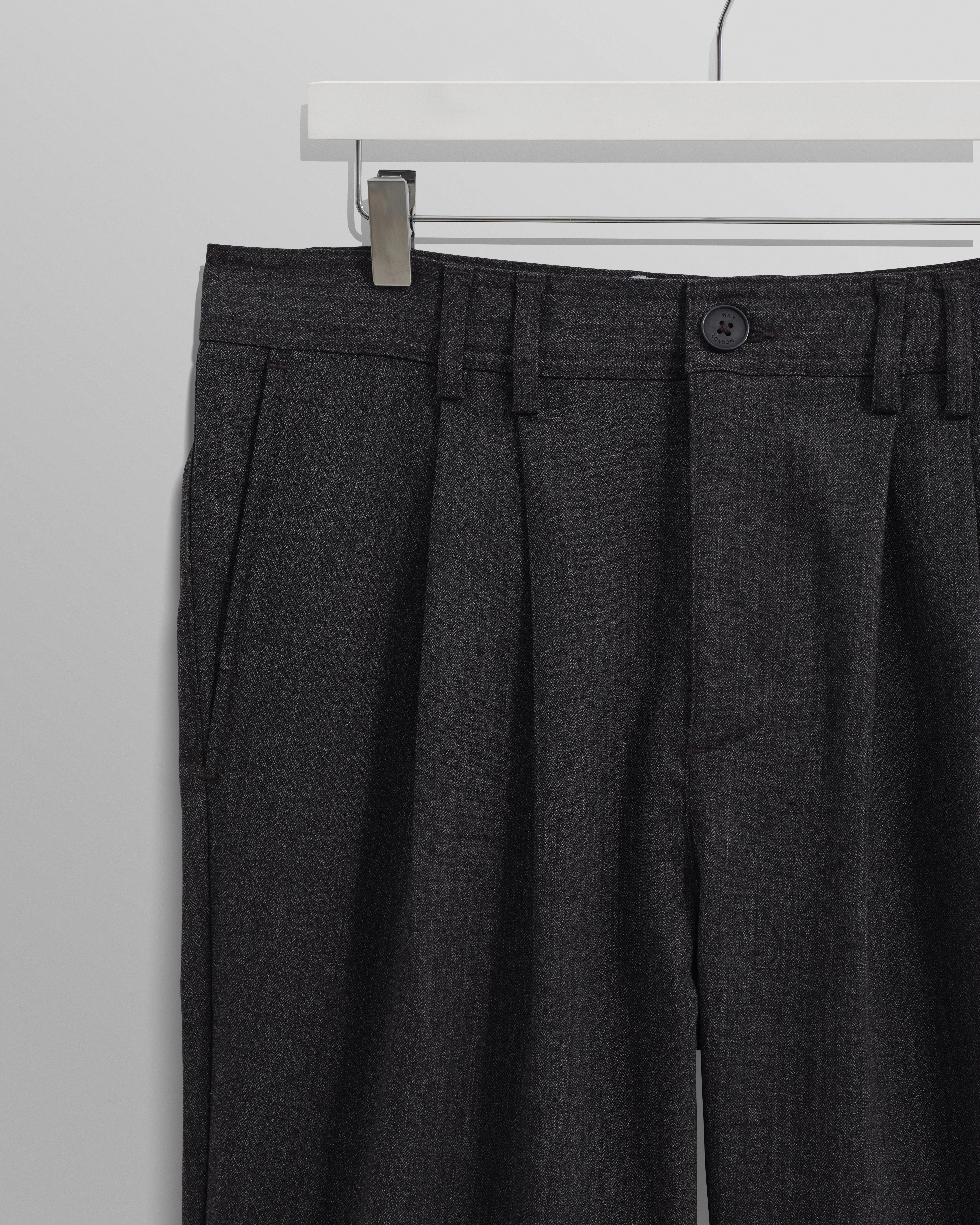 Raleigh - Charcoal Herringbone Pleated Trousers - Image 8