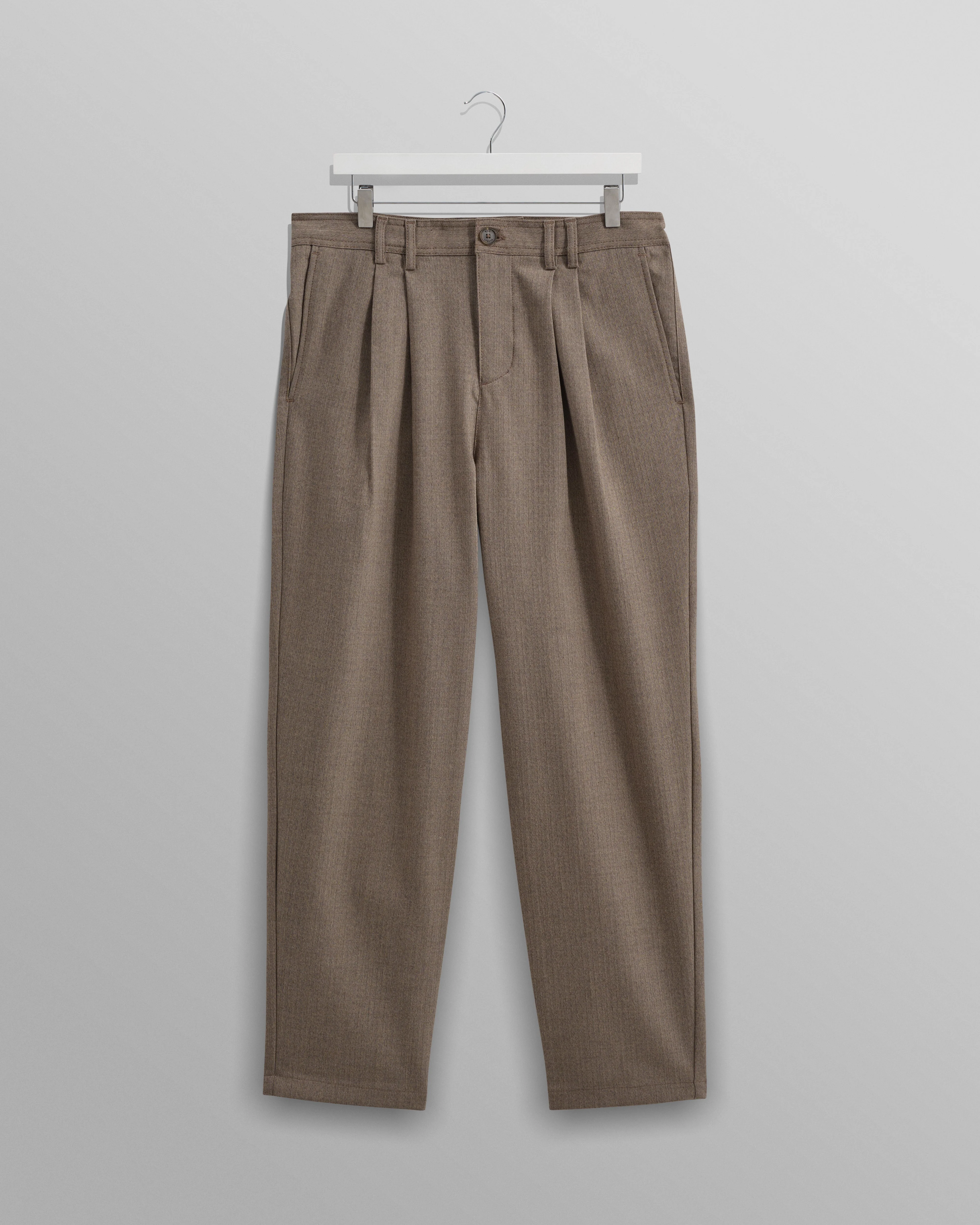 Raleigh - Light Brown Herringbone Pleated Trousers