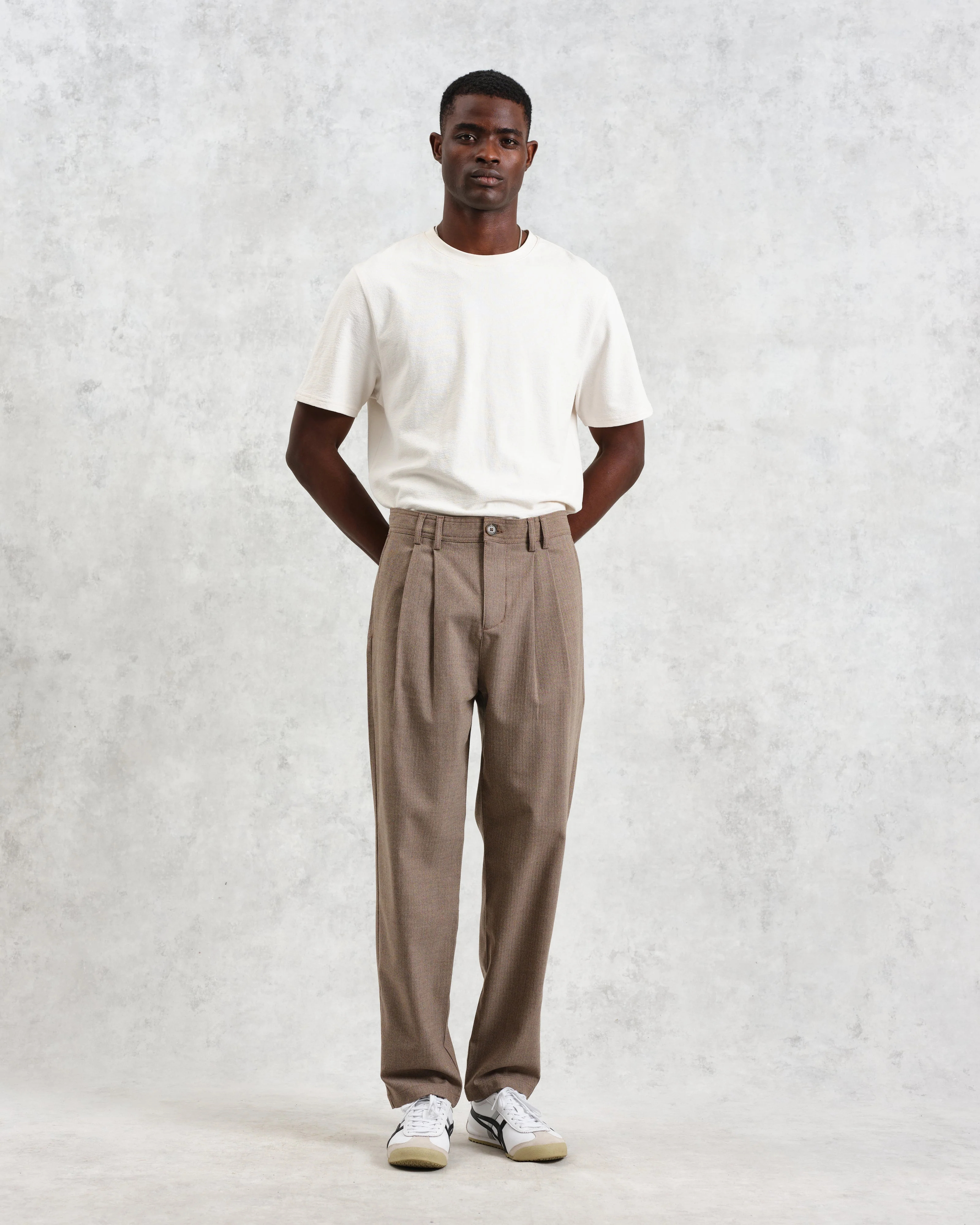 Raleigh - Light Brown Herringbone Pleated Trousers - Image 2