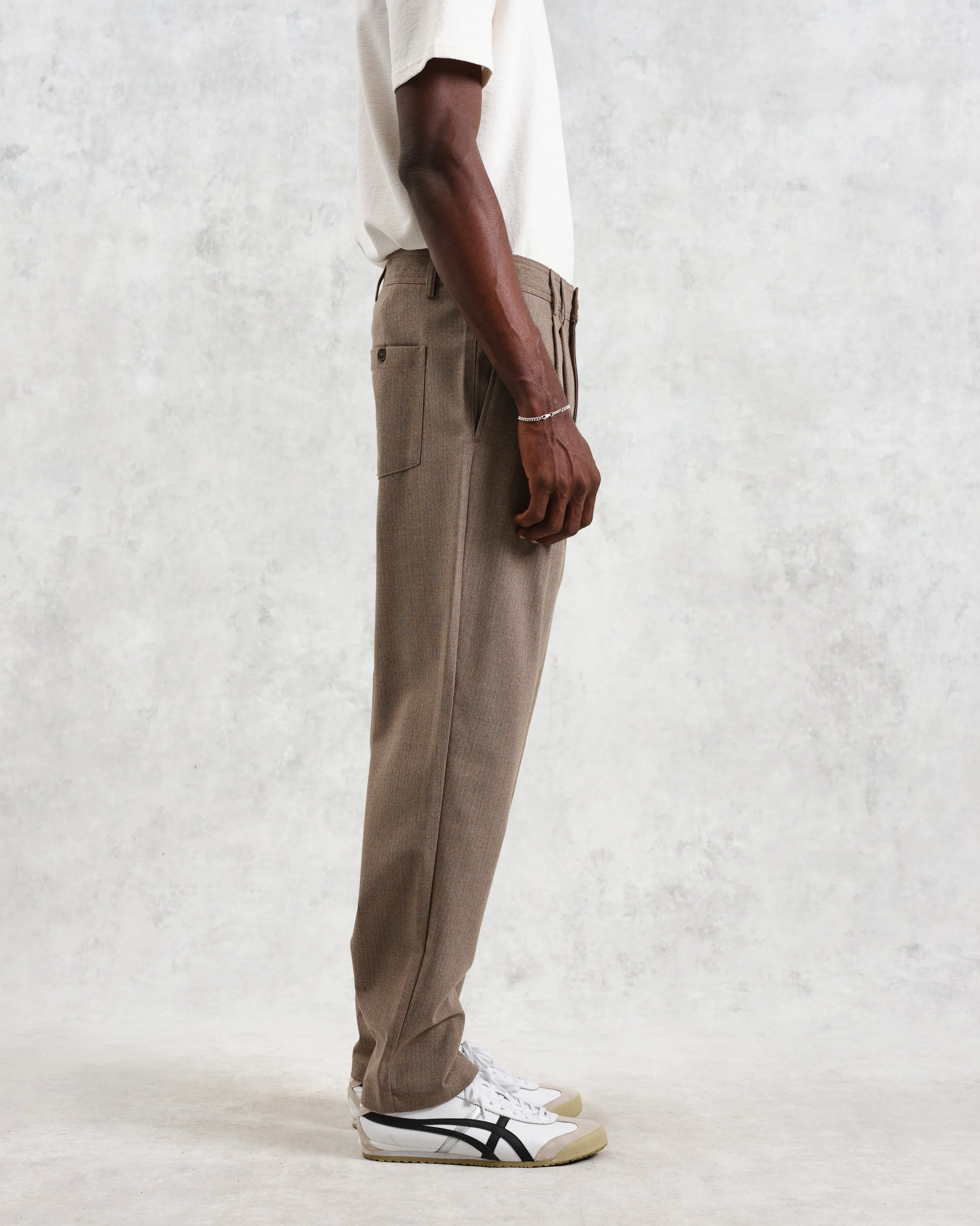 Raleigh - Light Brown Herringbone Pleated Trousers - Image 5
