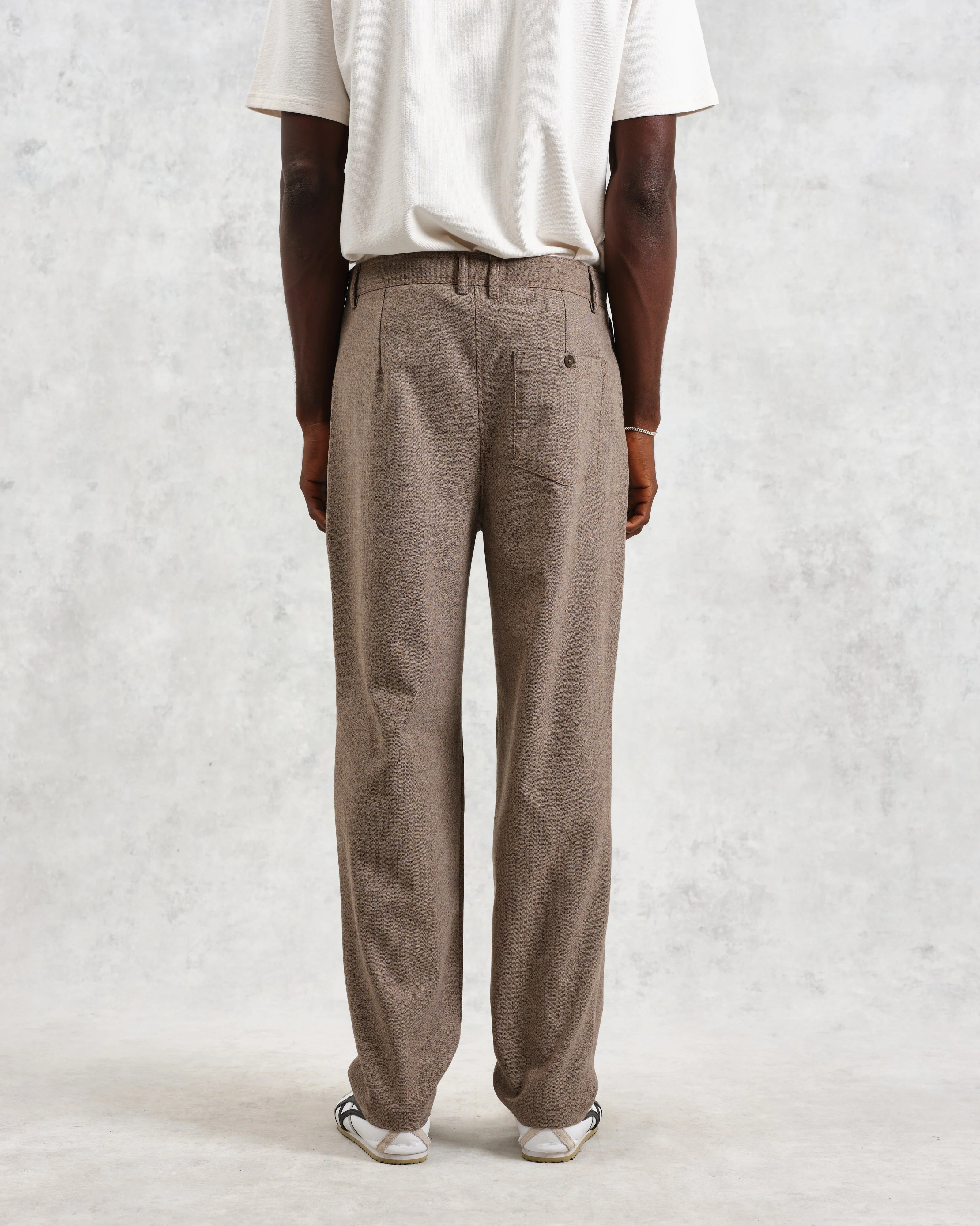 Raleigh - Light Brown Herringbone Pleated Trousers - Image 6