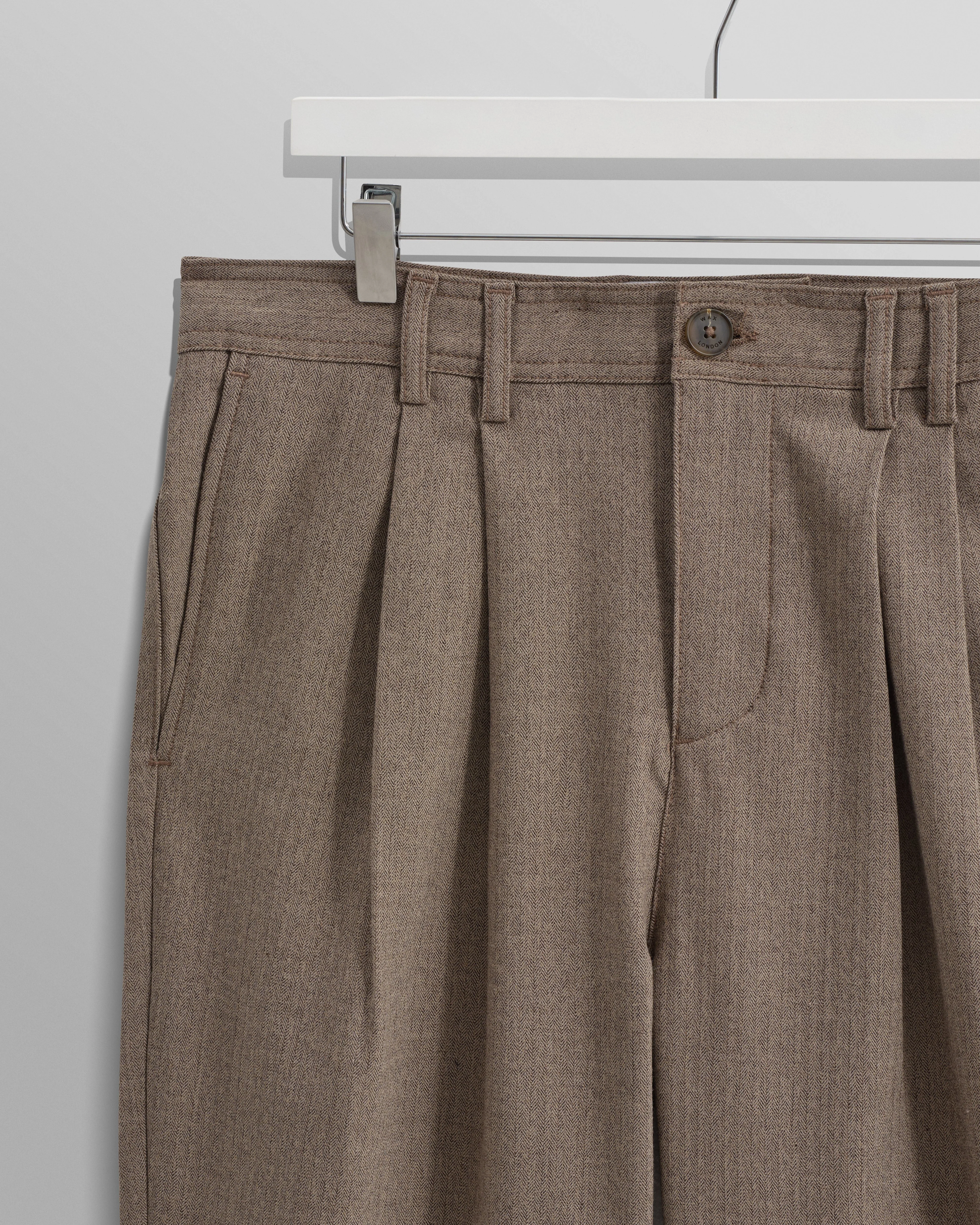 Raleigh - Light Brown Herringbone Pleated Trousers - Image 8