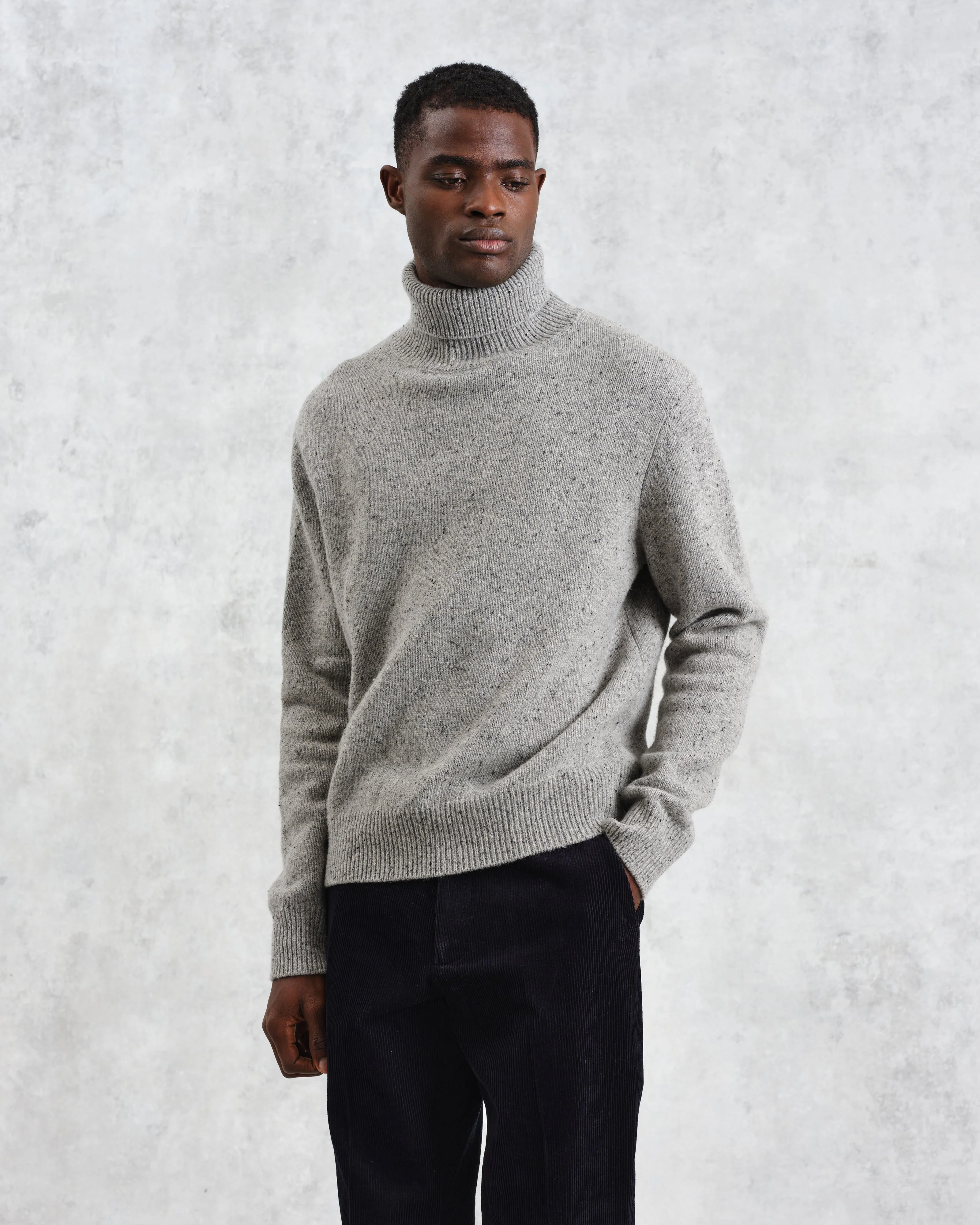 Ridgeway - Grey Donegal Roll Neck Jumper - Image 2