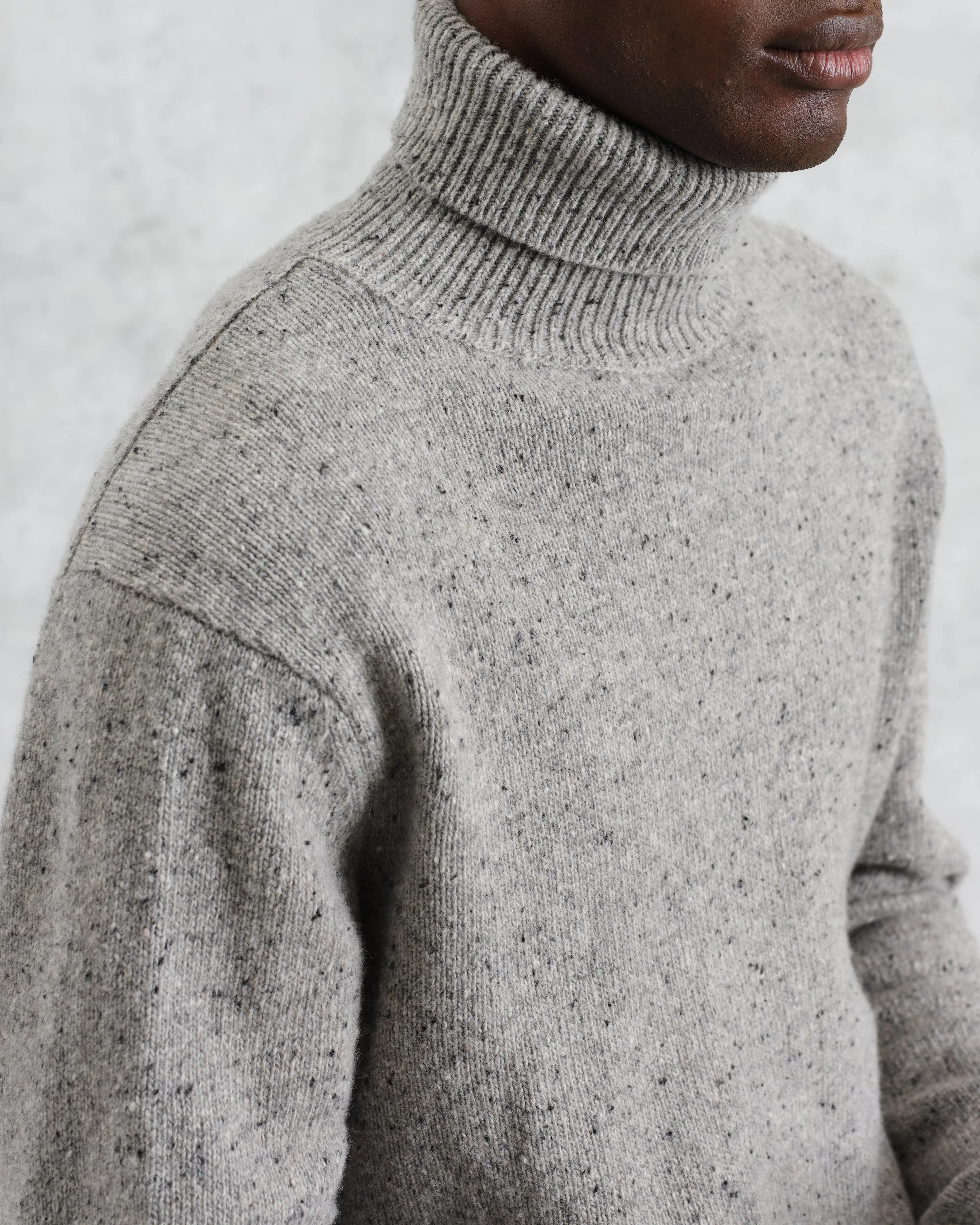 Ridgeway - Grey Donegal Roll Neck Jumper - Image 3